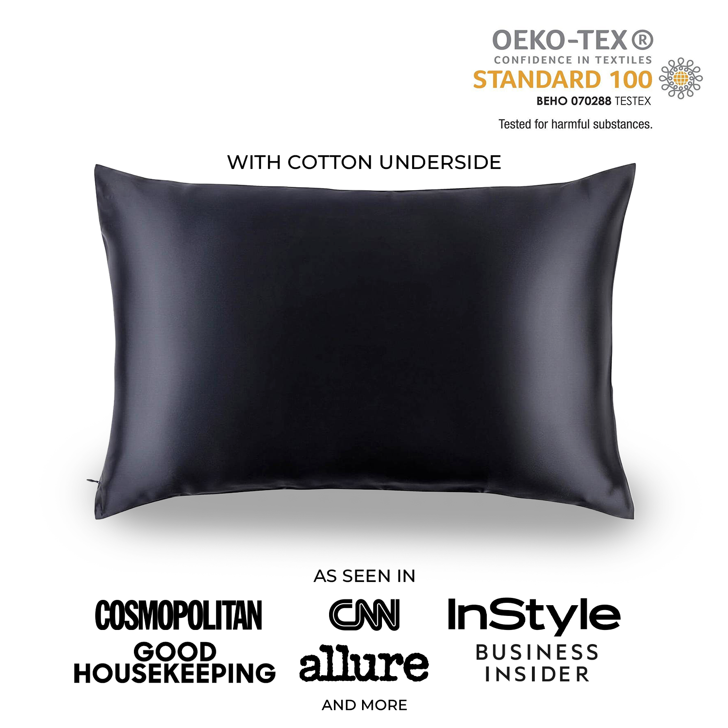 Natural Mulberry Silk Pillowcase with Cotton Underside (19 Momme) - MYK Silk #color_black