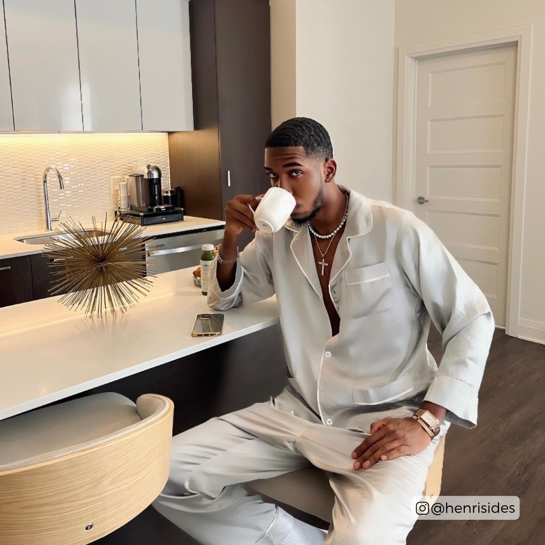 Men's Silk Classic Long Pajama Set with Contrast Piping (2022 Update)