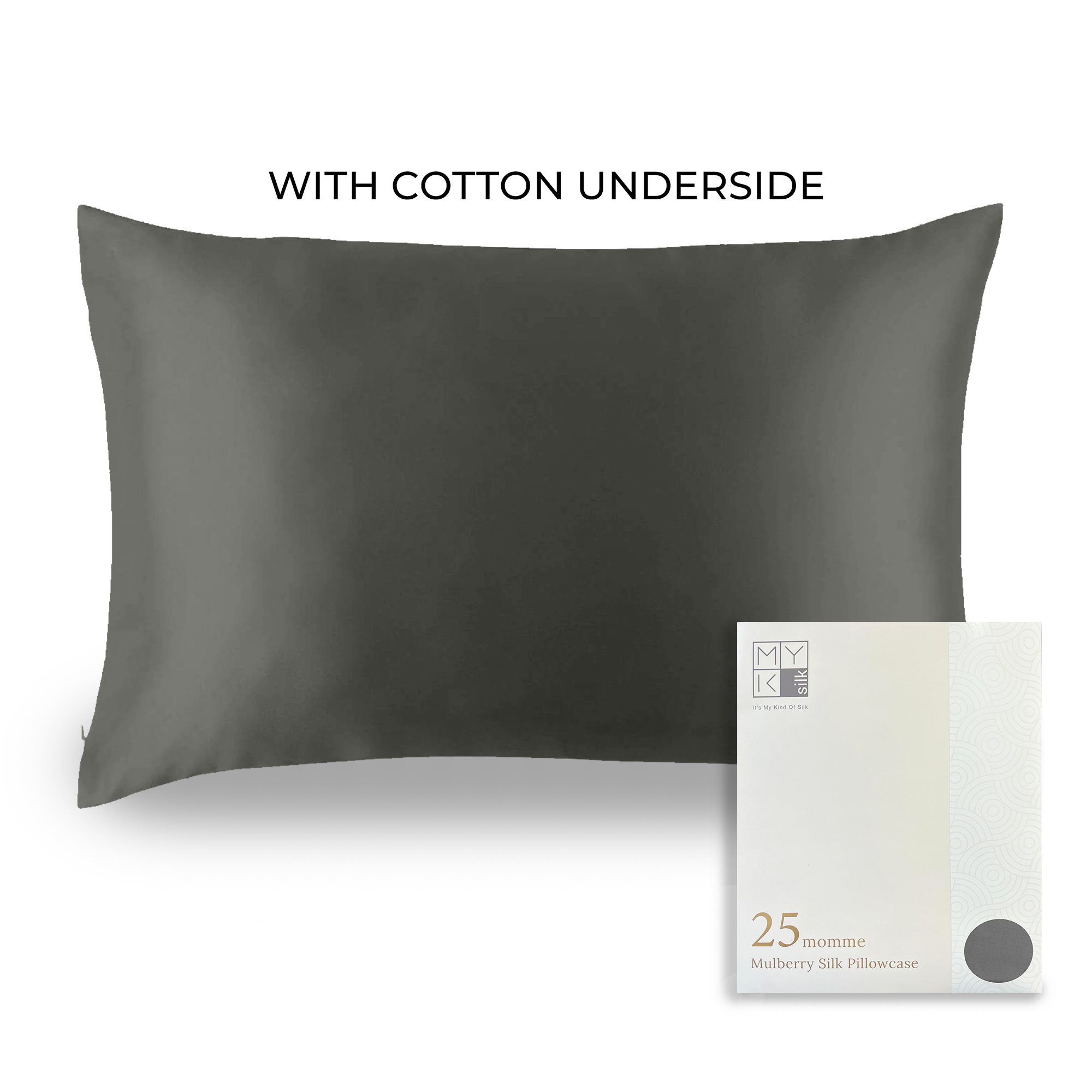 Products Luxury Mulberry Silk Pillowcase with Cotton Underside (25 momme) - MYK Silk #color_charcoal gray