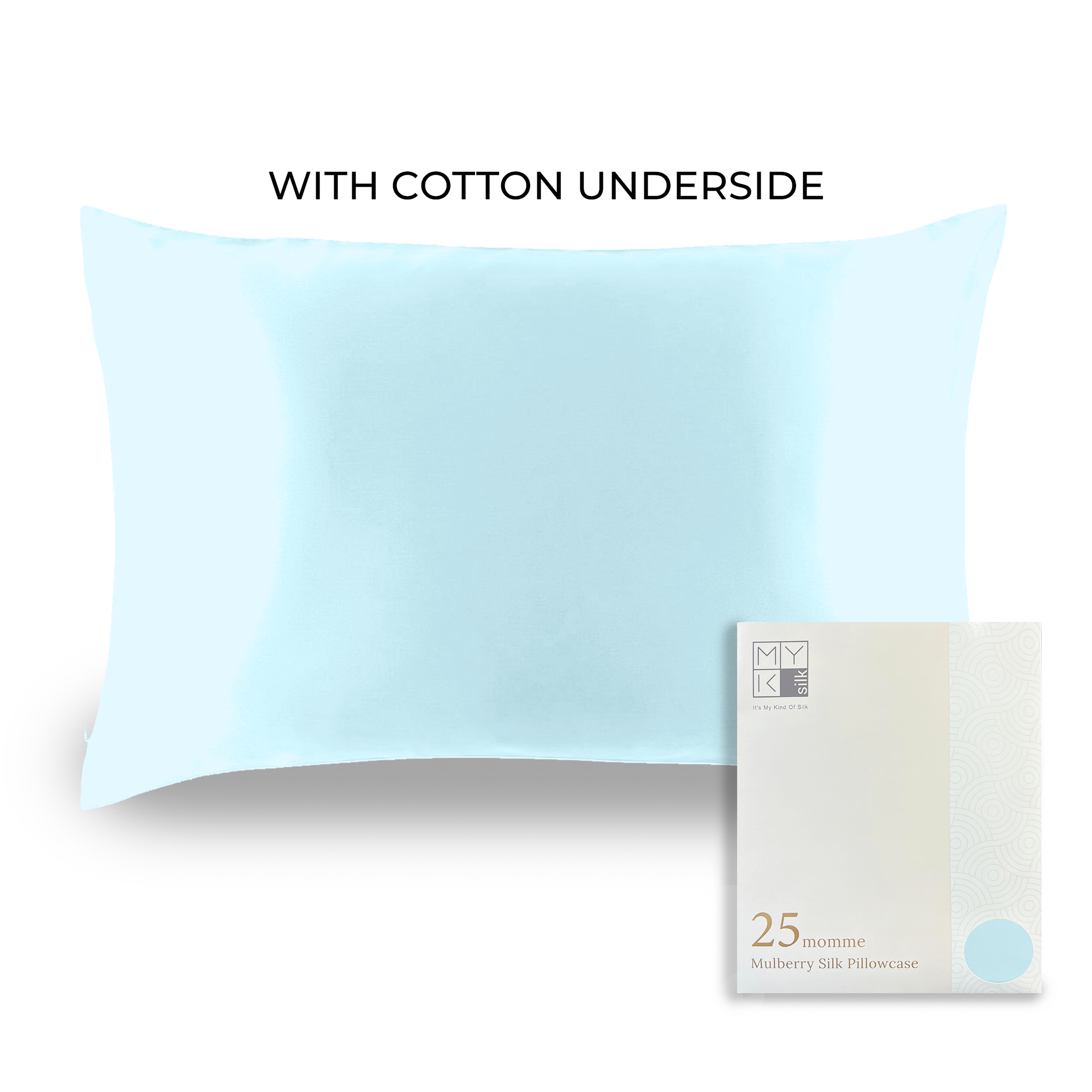 Products Luxury Mulberry Silk Pillowcase with Cotton Underside (25 momme) - MYK Silk #color_light blue