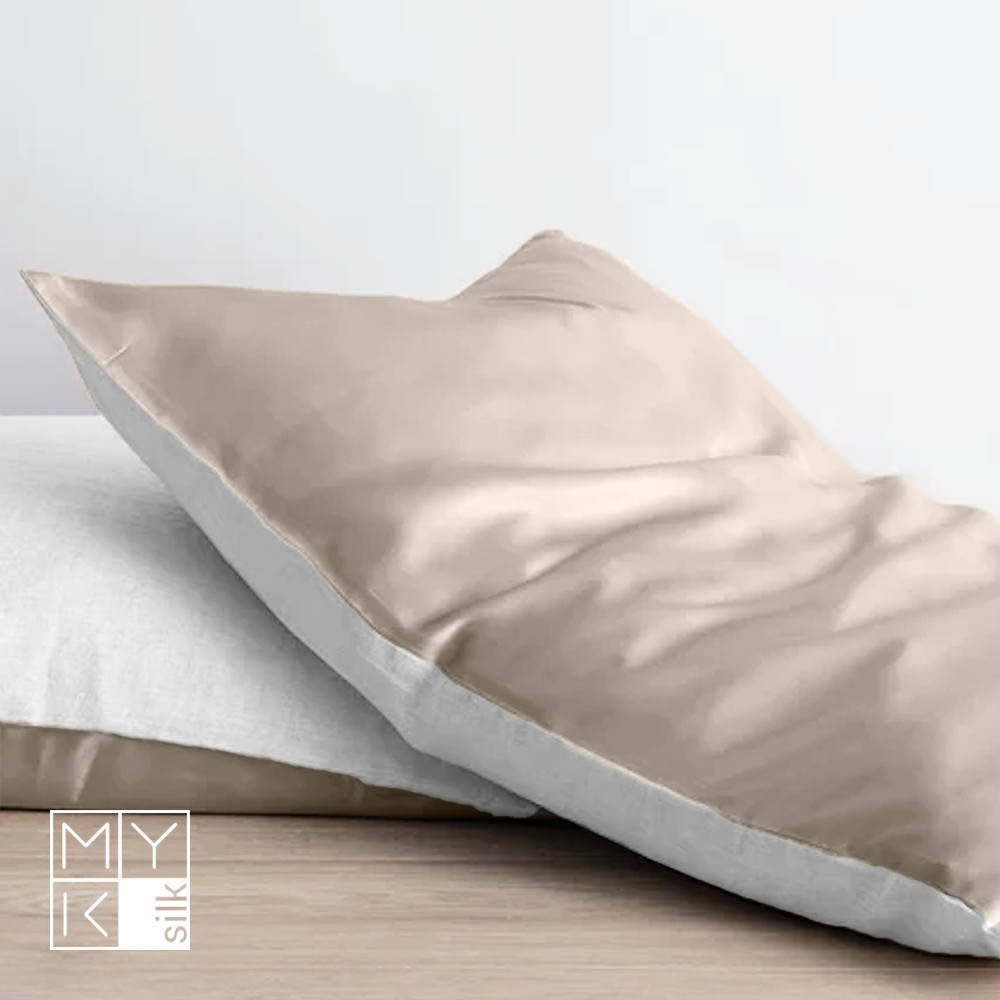 Natural Mulberry Silk Pillowcase with Cotton Underside (19 Momme) - MYK Silk #color_beige