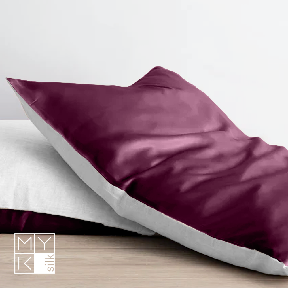 Natural Mulberry Silk Pillowcase with Cotton Underside (19 Momme) - MYK Silk #color_burgundy