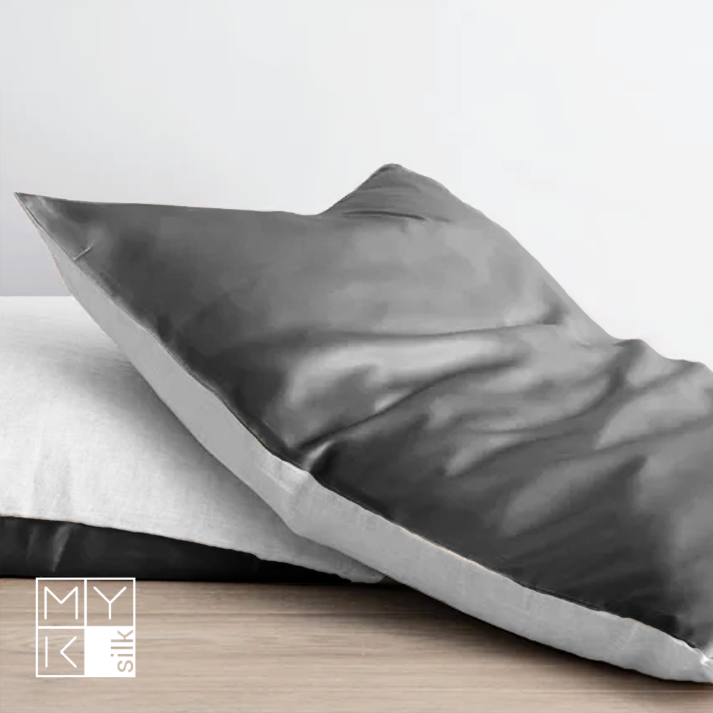 Natural Mulberry Silk Pillowcase with Cotton Underside (19 Momme) - MYK Silk #color_charcoal gray