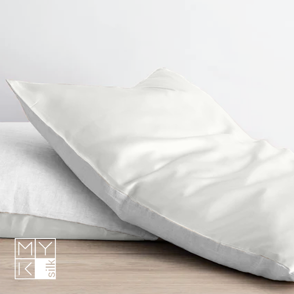 Natural Mulberry Silk Pillowcase with Cotton Underside (19 Momme) - MYK Silk #color_ivory white