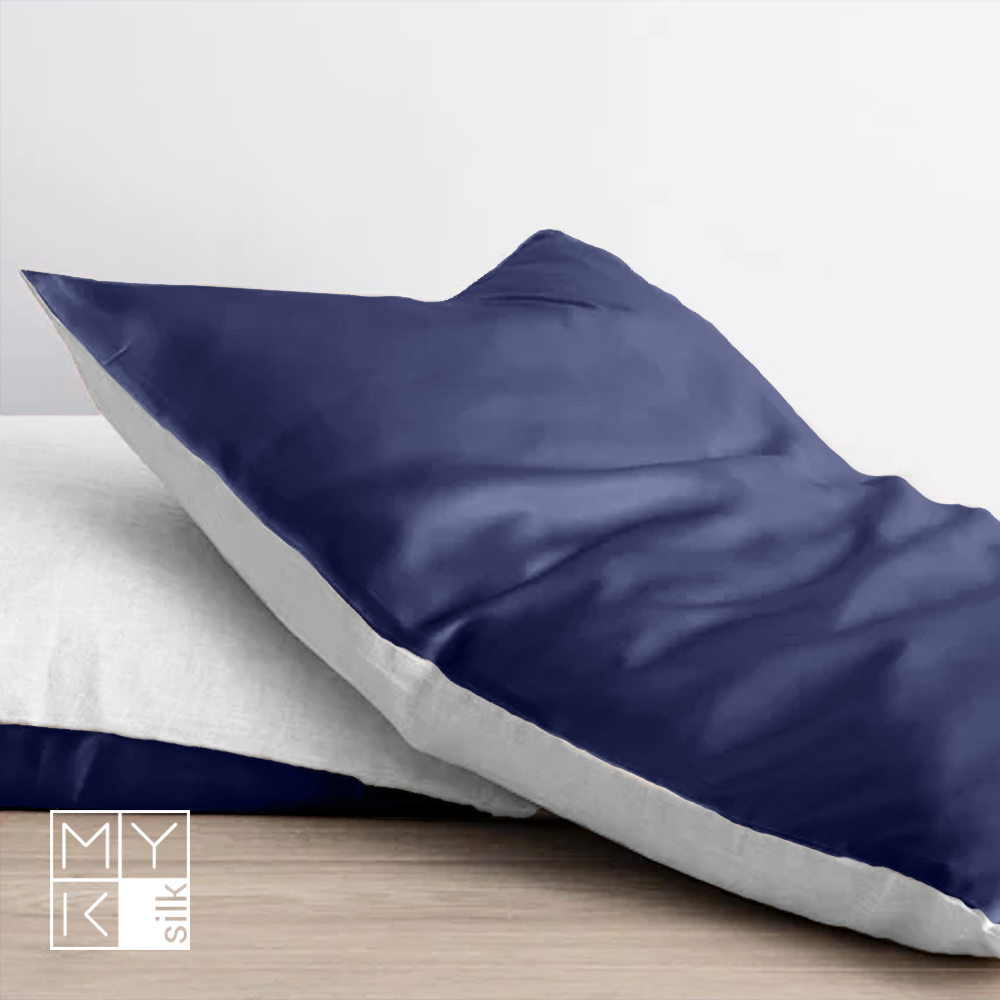 Natural Mulberry Silk Pillowcase with Cotton Underside (19 Momme) - MYK Silk #color_navy blue