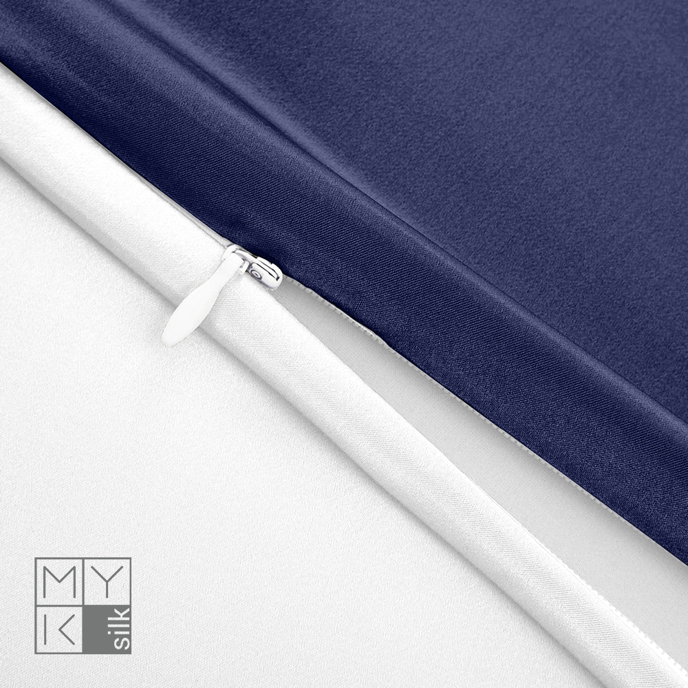 Natural Mulberry Silk Pillowcase with Cotton Underside (19 Momme) - MYK Silk #color_navy blue