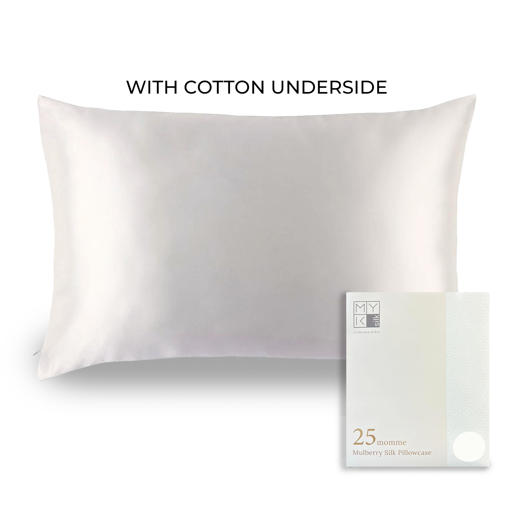 Products Luxury Mulberry Silk Pillowcase with Cotton Underside (25 momme) - MYK Silk #color_ivory white