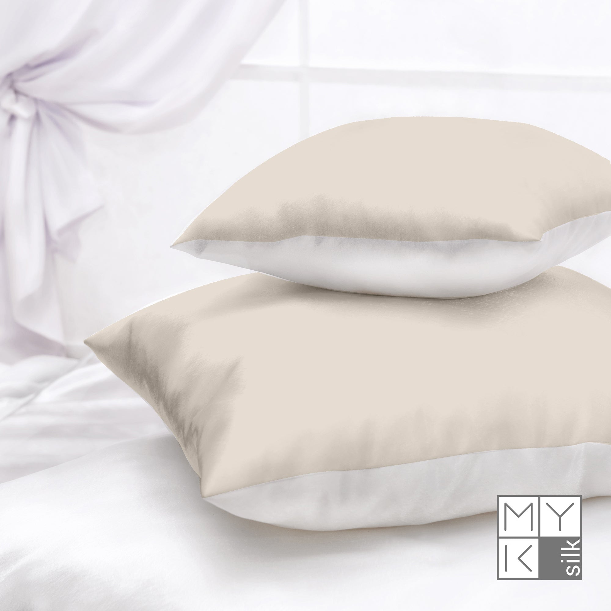 Products Luxury Mulberry Silk Pillowcase with Cotton Underside (25 momme) - MYK Silk #color_beige