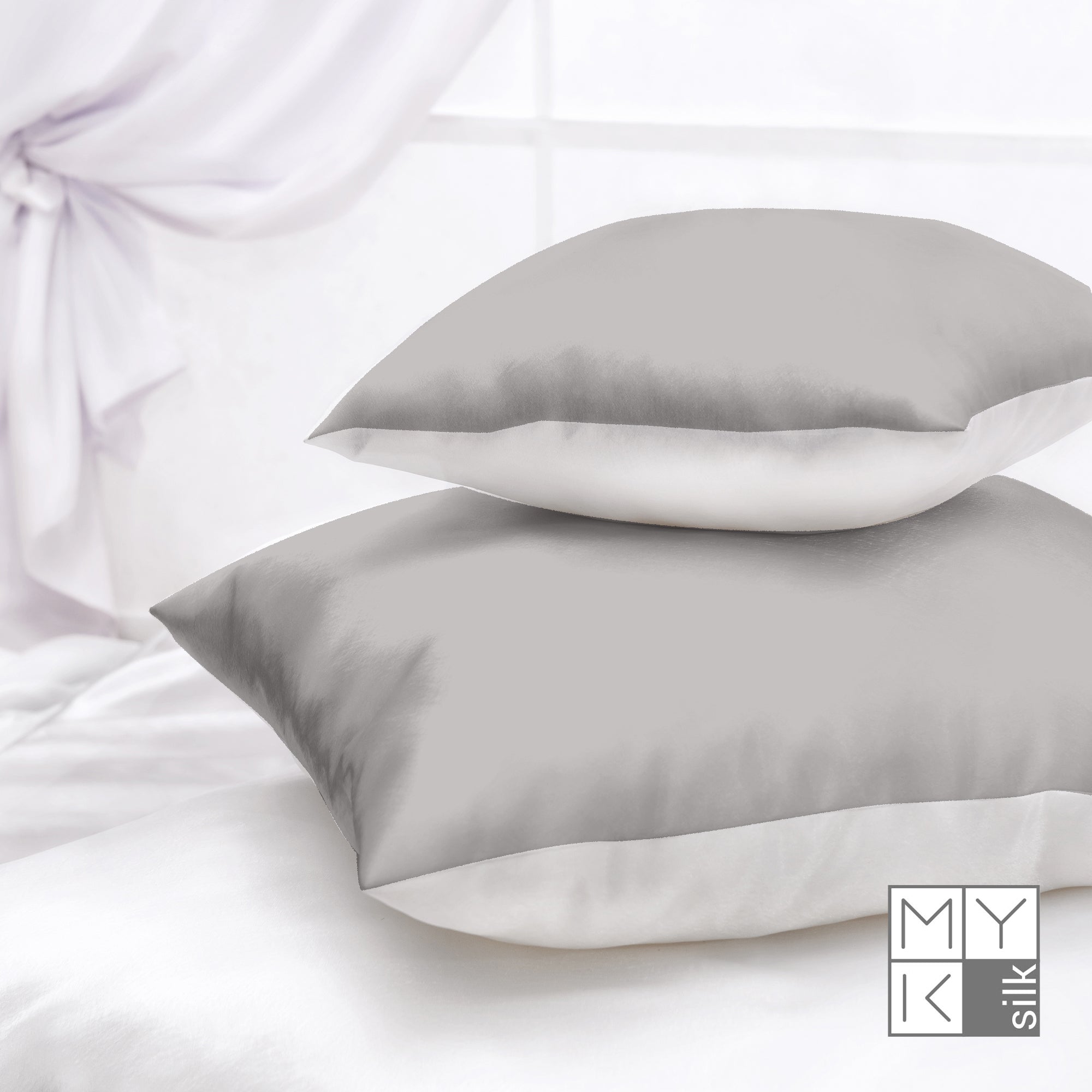 Products Luxury Mulberry Silk Pillowcase with Cotton Underside (25 momme) - MYK Silk #color_french grey