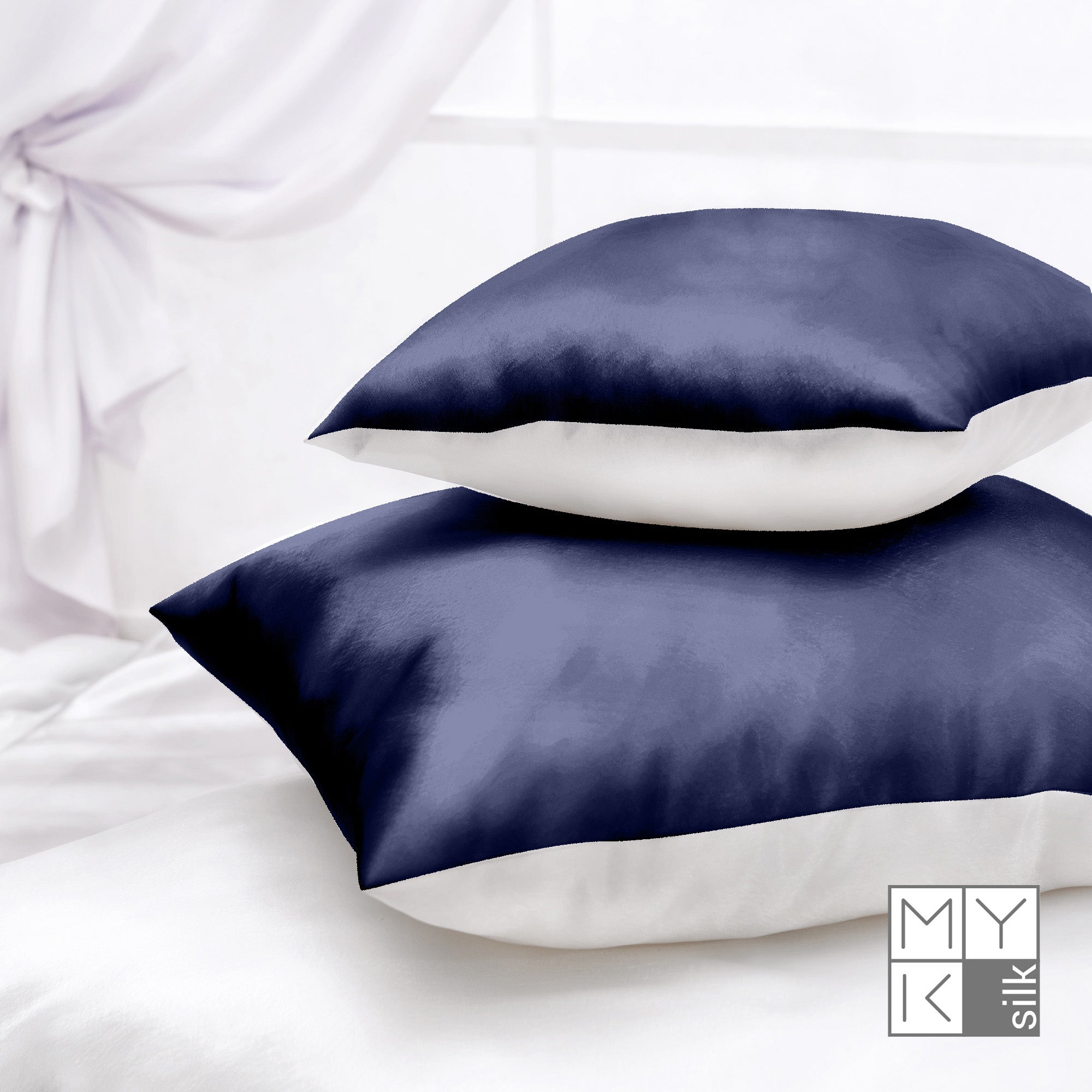 Products Luxury Mulberry Silk Pillowcase with Cotton Underside (25 momme) - MYK Silk #color_navy blue