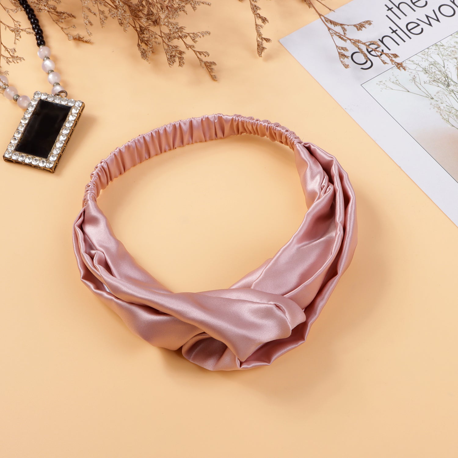 Twisted Silk Headband with Elastic Band #color_pink