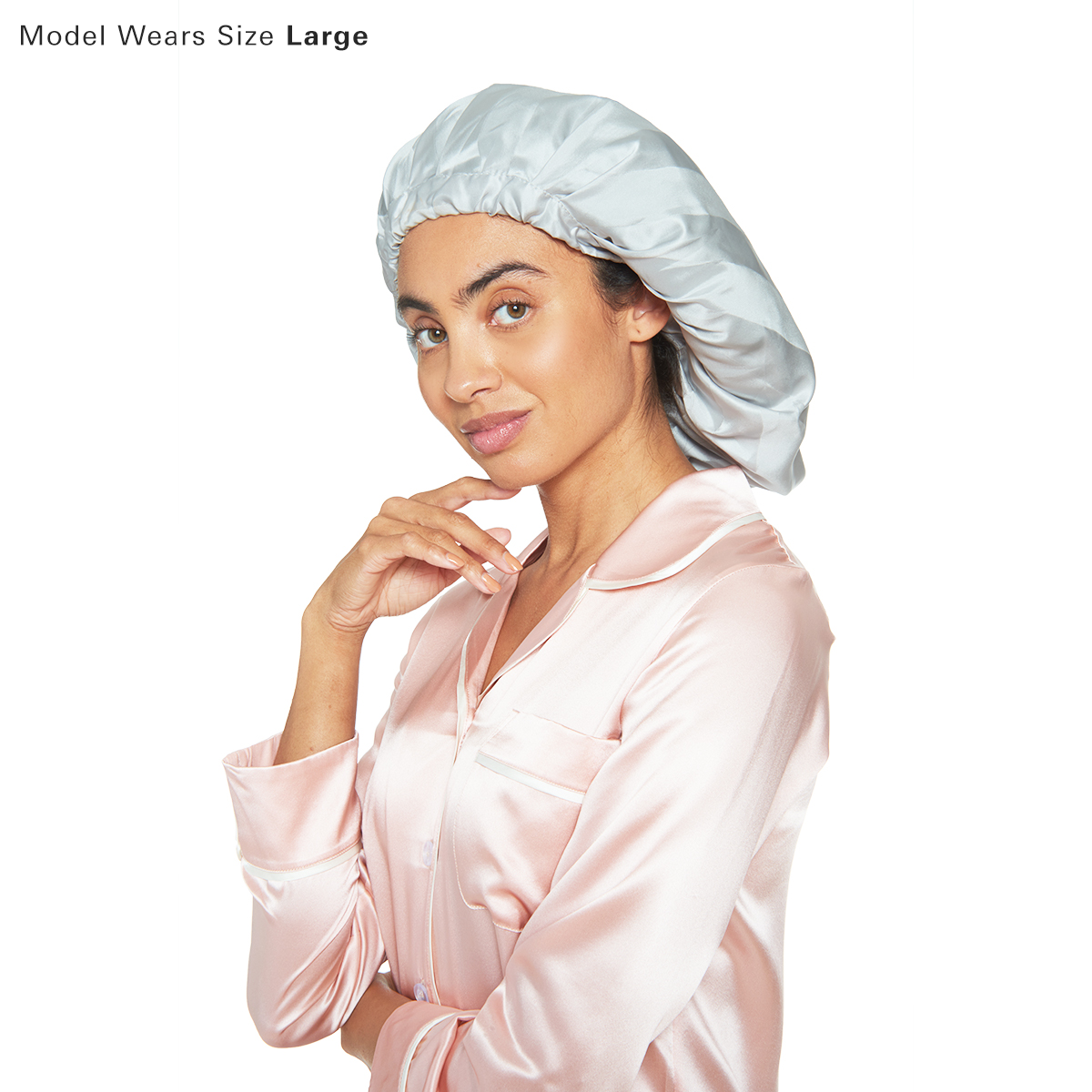 Silk Night Sleeping Cap Bonnet with Comfort Elastic Band - MYK Silk #color_silver stripes