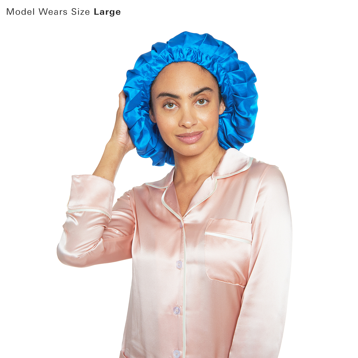 Silk Night Sleeping Cap Bonnet with Comfort Elastic Band - MYK Silk #color_dark blue stripes