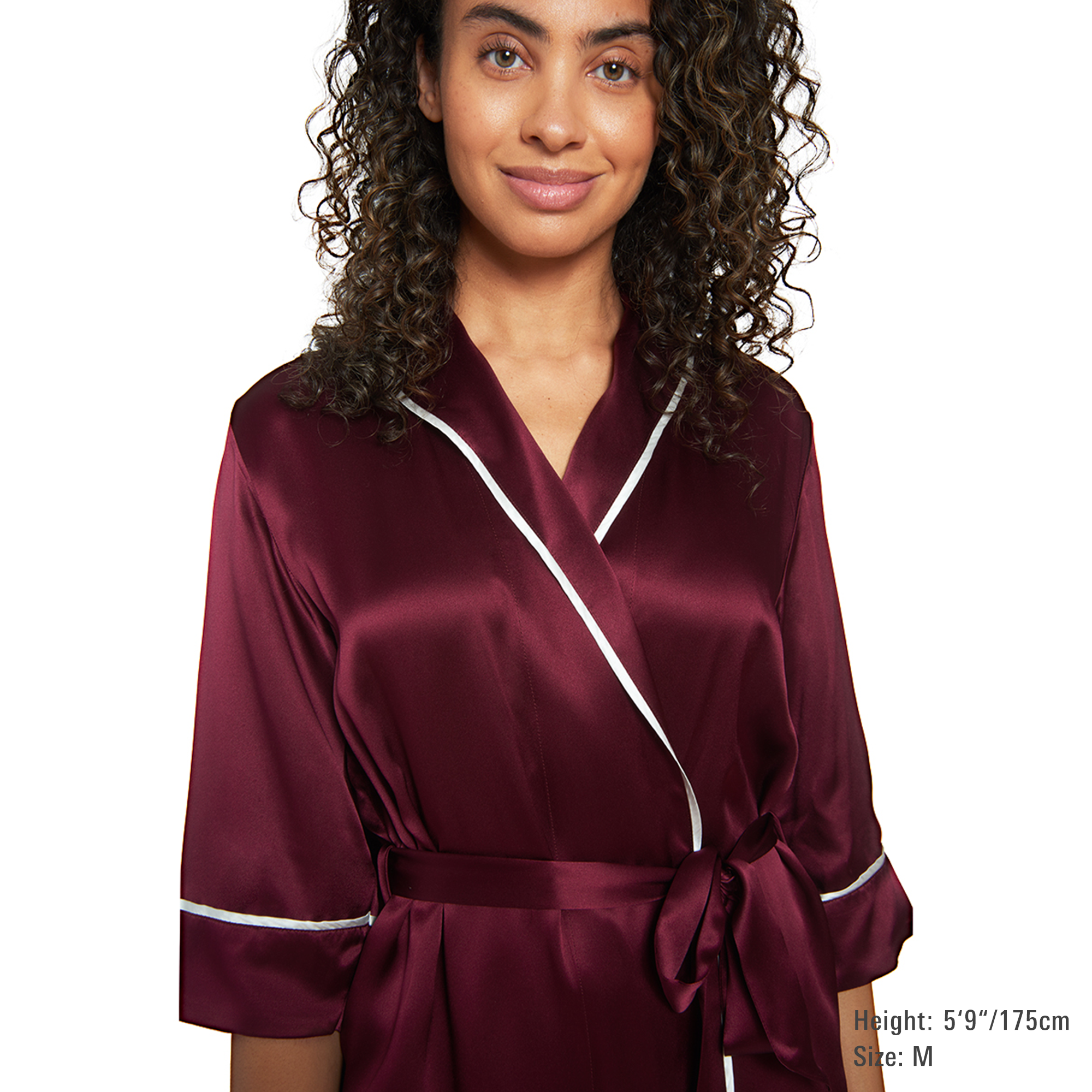 Classic Silk Robe with Contrast Piping - MYK Silk #style_shawl collar #color_burgundy