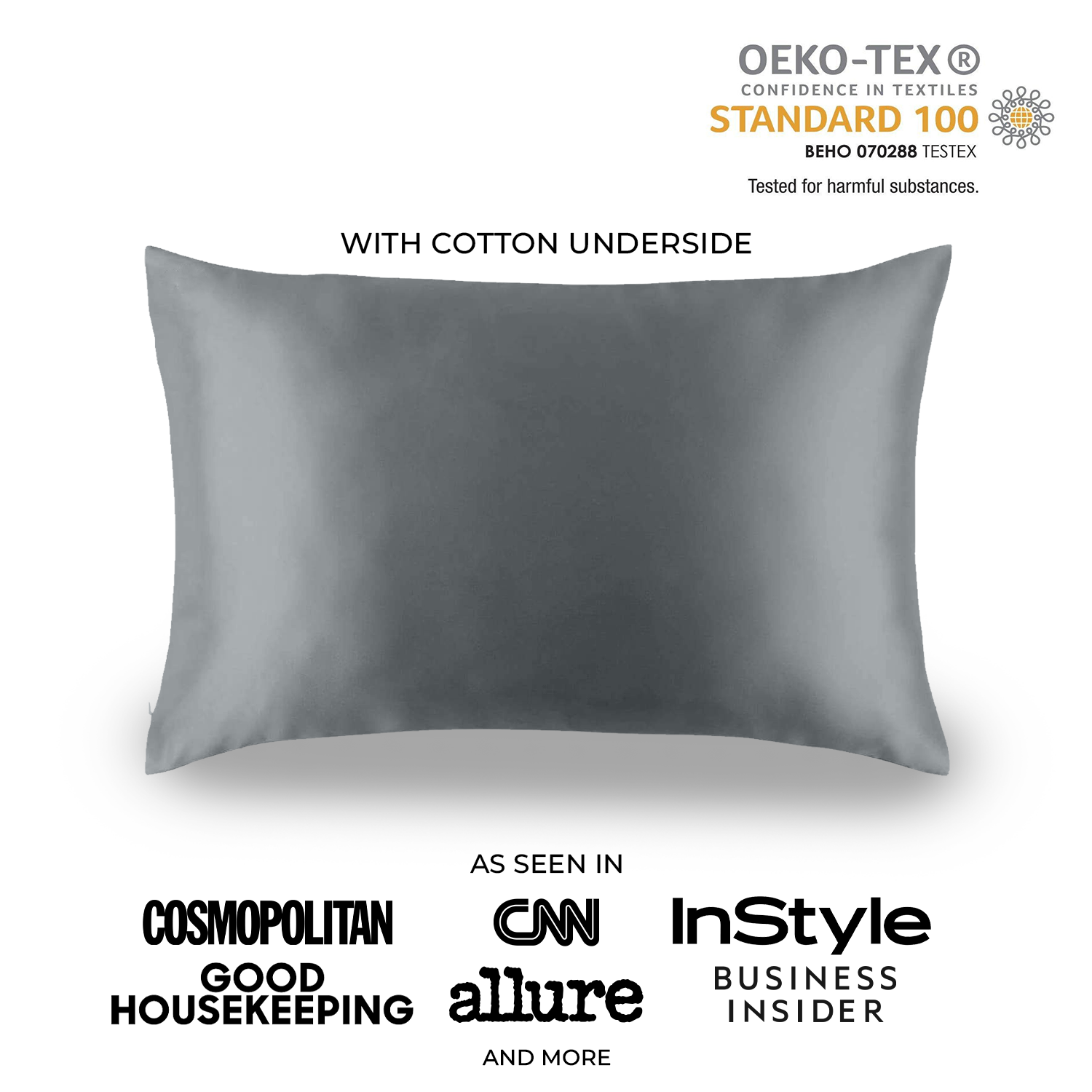 Natural Mulberry Silk Pillowcase with Cotton Underside (19 Momme) - MYK Silk #color_charcoal gray