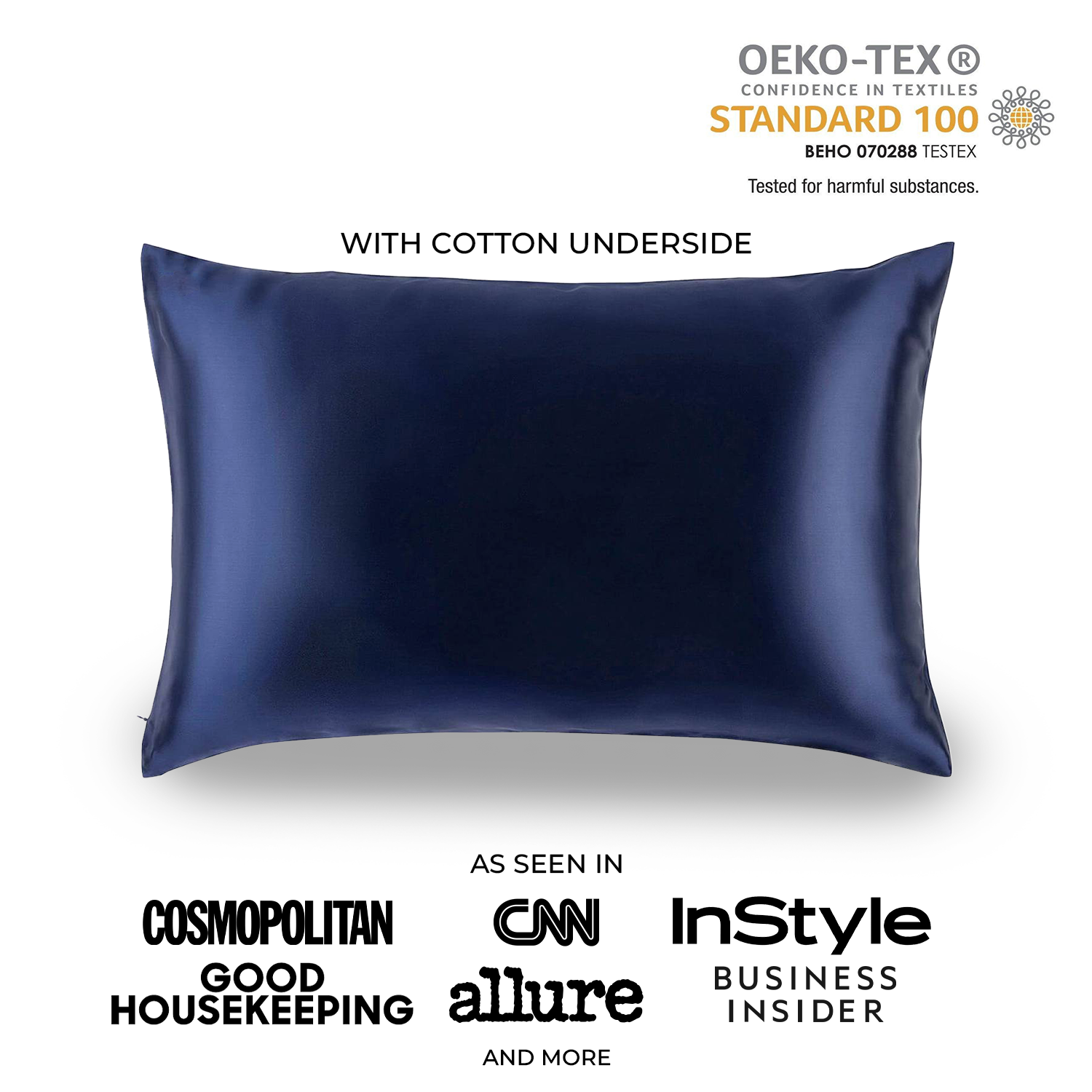 Natural Mulberry Silk Pillowcase with Cotton Underside (19 Momme) - MYK Silk #color_navy blue