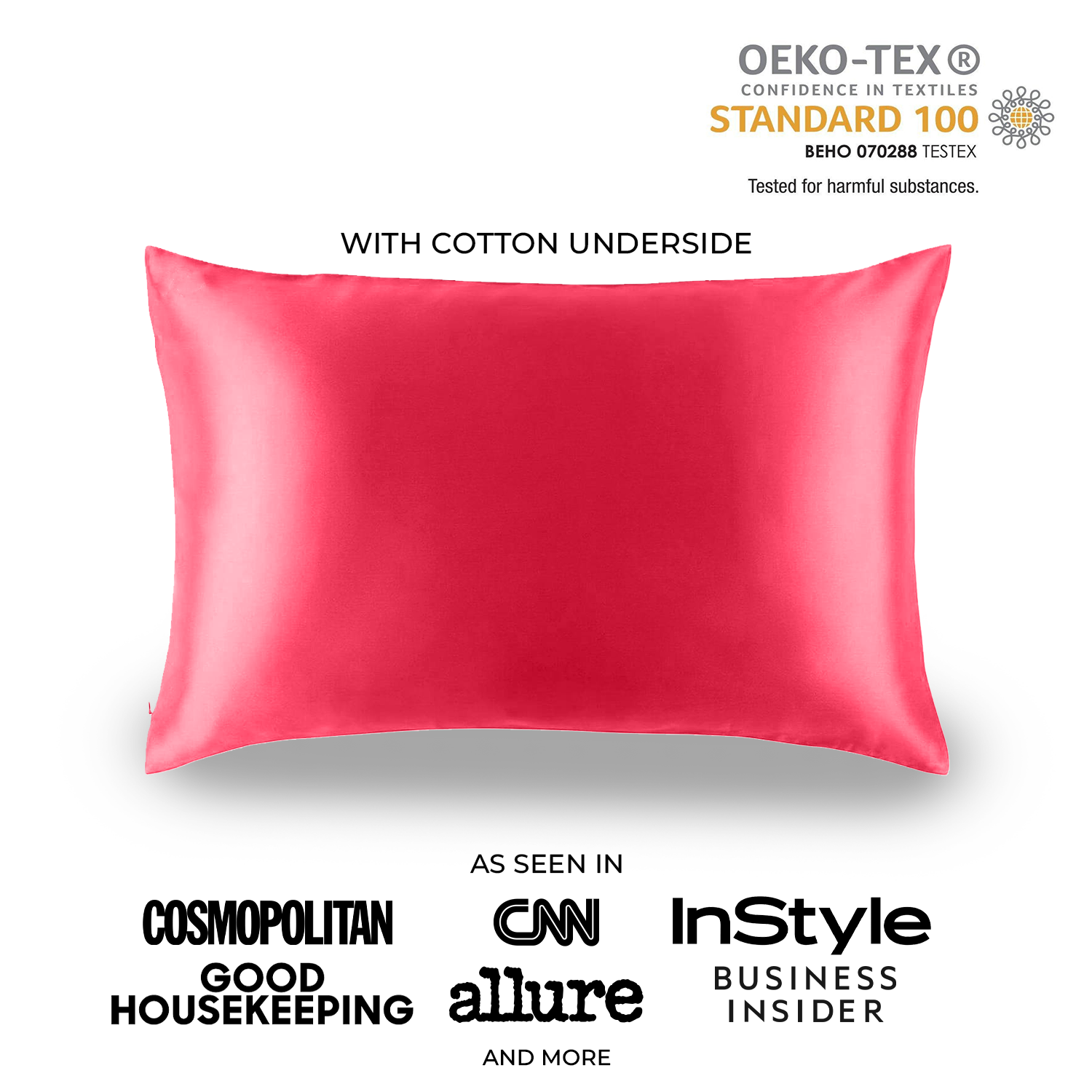 Natural Mulberry Silk Pillowcase with Cotton Underside (19 Momme) - Viva Magenta