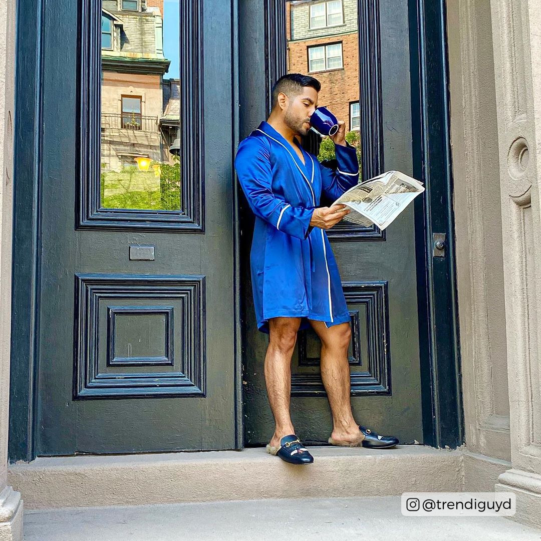 Blue silk 2025 robe mens