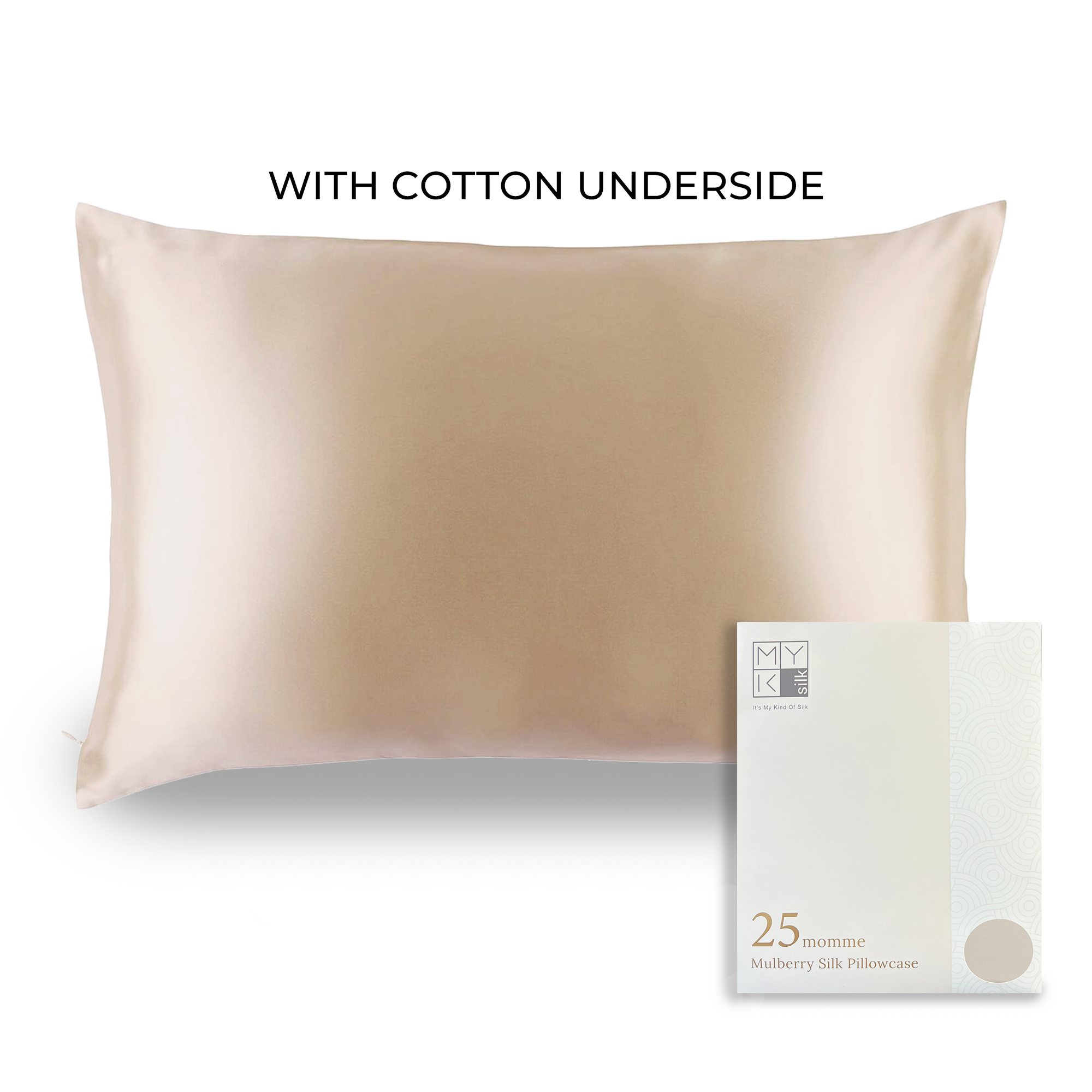 Products Luxury Mulberry Silk Pillowcase with Cotton Underside (25 momme) - MYK Silk #color_beige