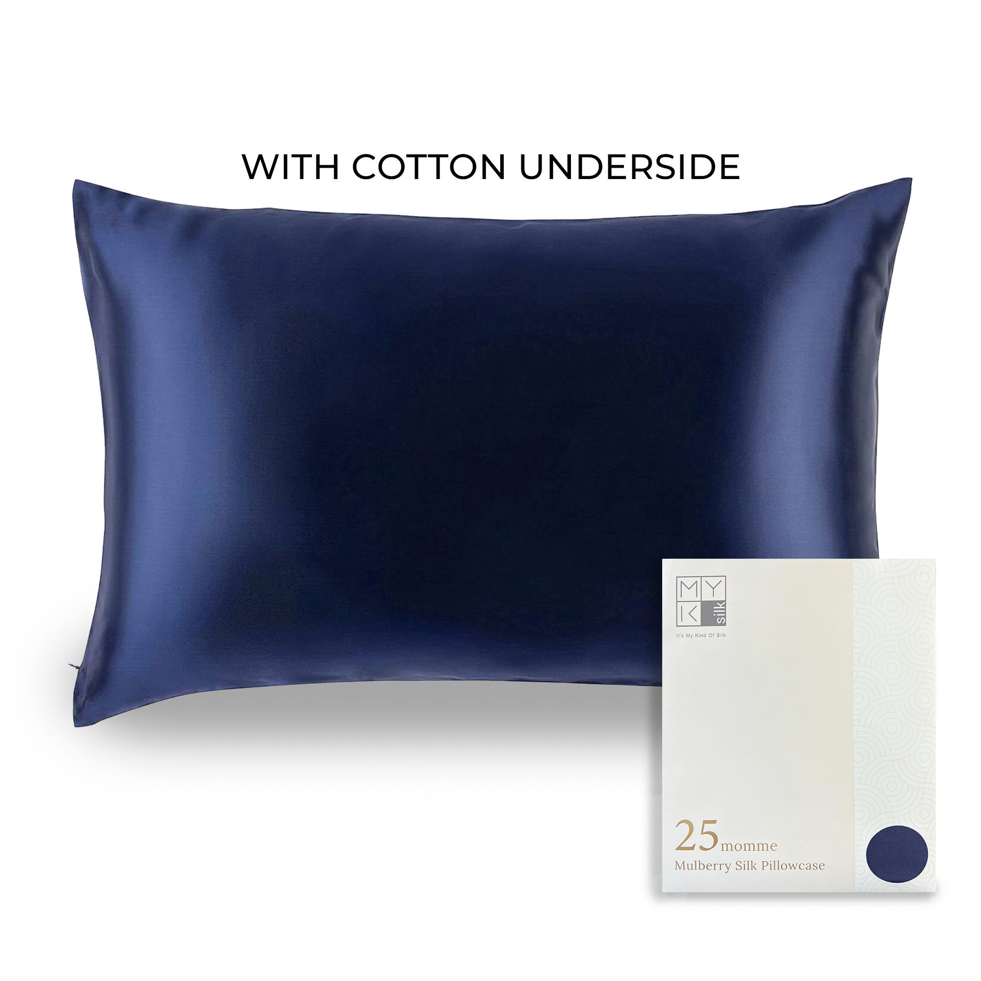 Products Luxury Mulberry Silk Pillowcase with Cotton Underside (25 momme) - MYK Silk #color_navy blue