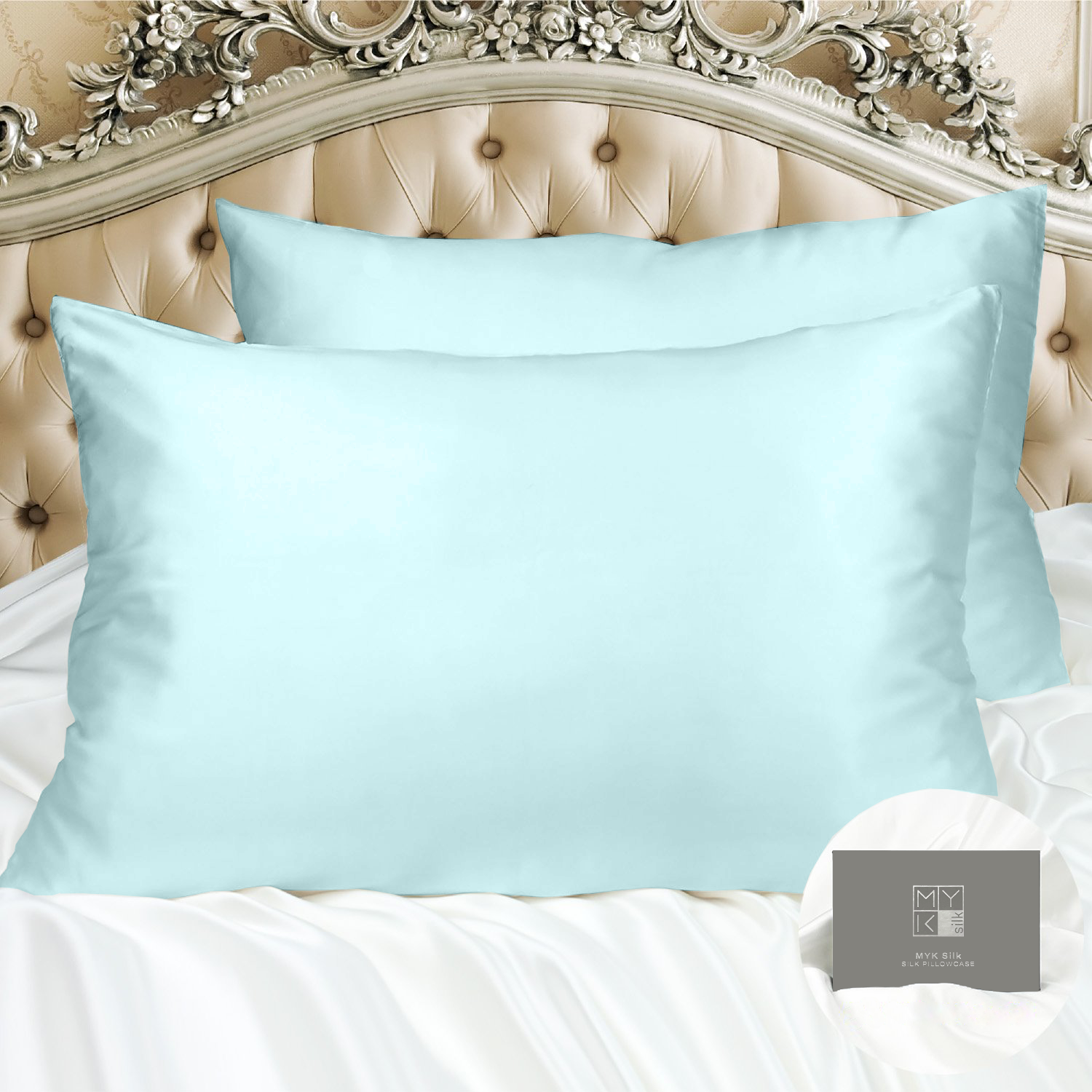 Limited Edition Mulberry Silk Pillowcase (30 momme), Queen Size - MYK Silk #color_light blue
