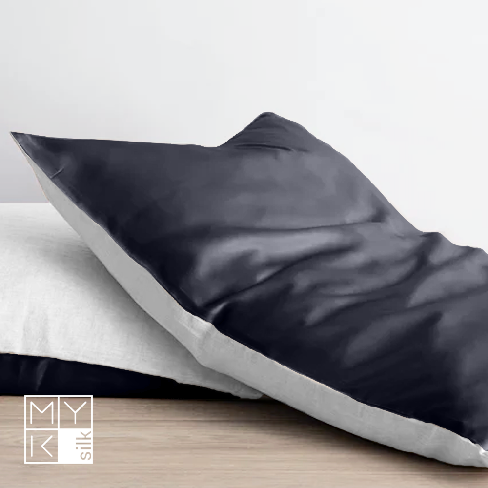 Natural Mulberry Silk Pillowcase with Cotton Underside (19 Momme) - MYK Silk #color_black
