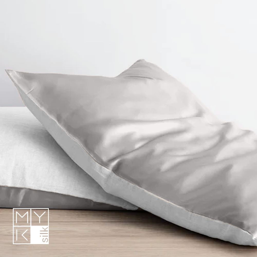Natural Mulberry Silk Pillowcase with Cotton Underside (19 Momme) - MYK Silk #color_french grey