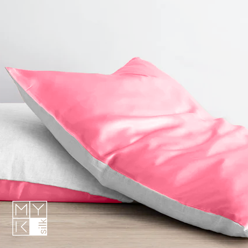 Natural Mulberry Silk Pillowcase with Cotton Underside (19 Momme) - MYK Silk #color_rose pink