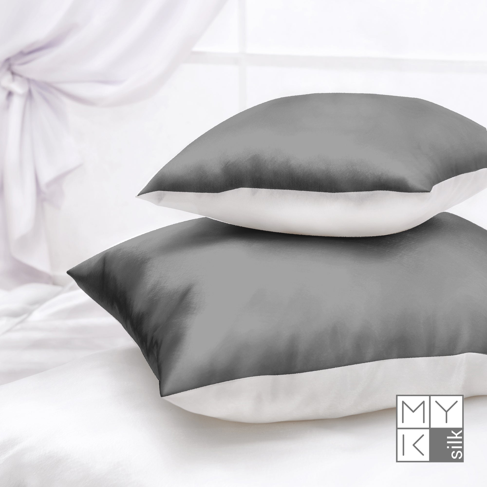 Products Luxury Mulberry Silk Pillowcase with Cotton Underside (25 momme) - MYK Silk #color_charcoal gray