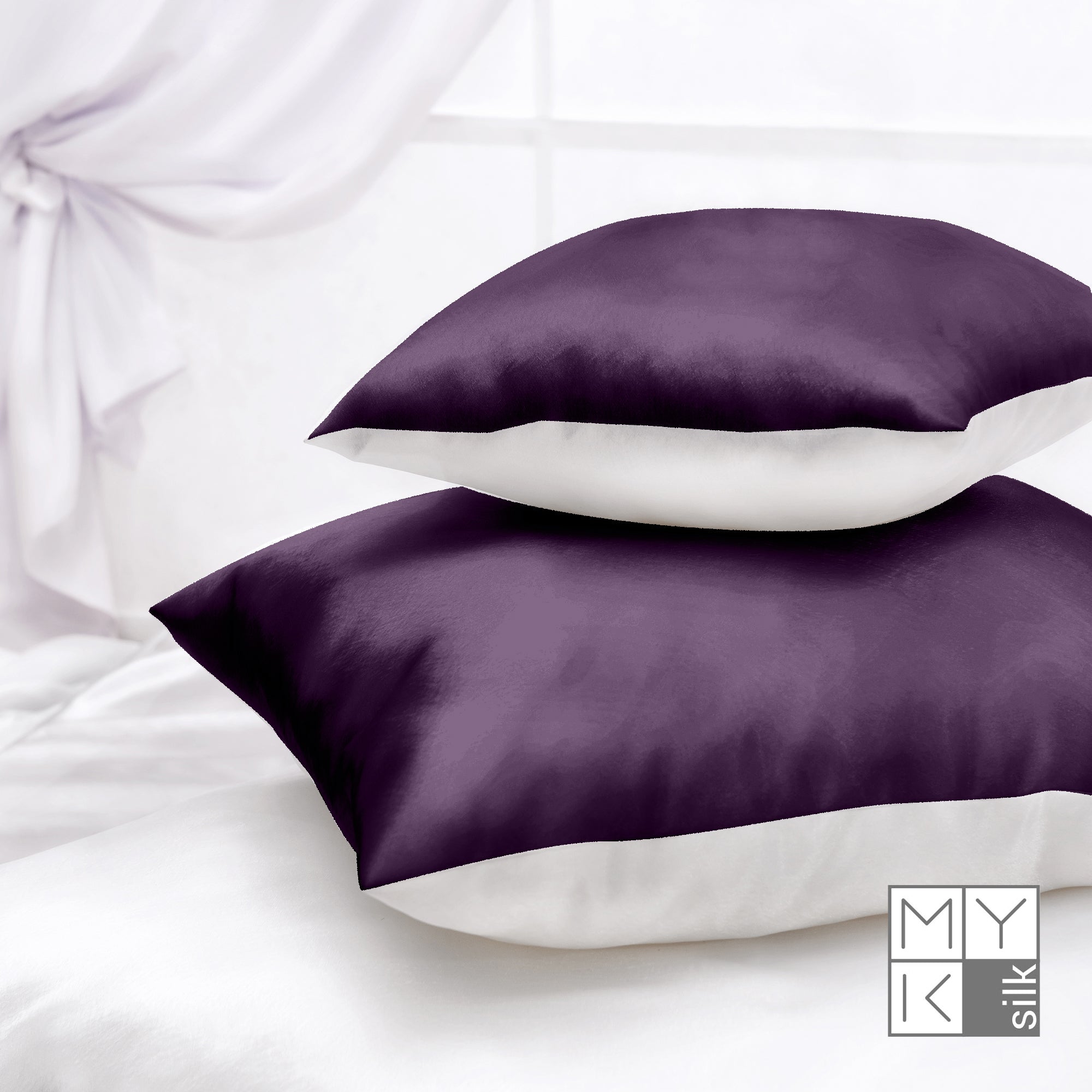 Products Luxury Mulberry Silk Pillowcase with Cotton Underside (25 momme) - MYK Silk #color_dark purple