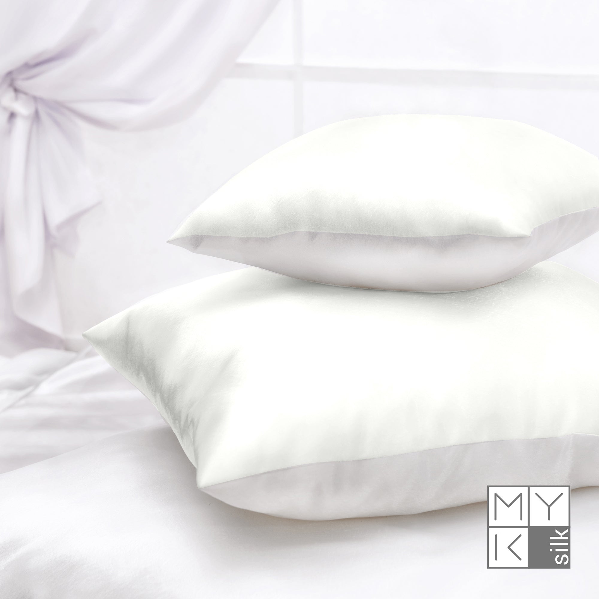 Products Luxury Mulberry Silk Pillowcase with Cotton Underside (25 momme) - MYK Silk #color_ivory white