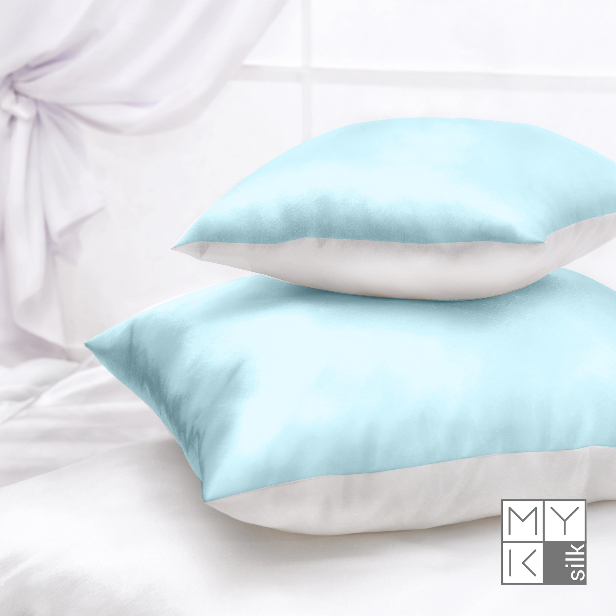 Products Luxury Mulberry Silk Pillowcase with Cotton Underside (25 momme) - MYK Silk #color_light blue