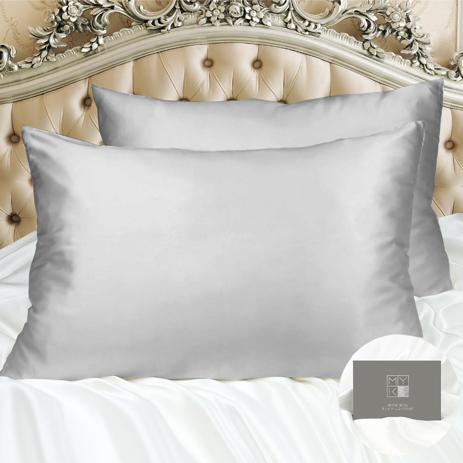 Limited Edition Mulberry Silk Pillowcase (30 momme), Queen Size - MYK Silk #color_french grey