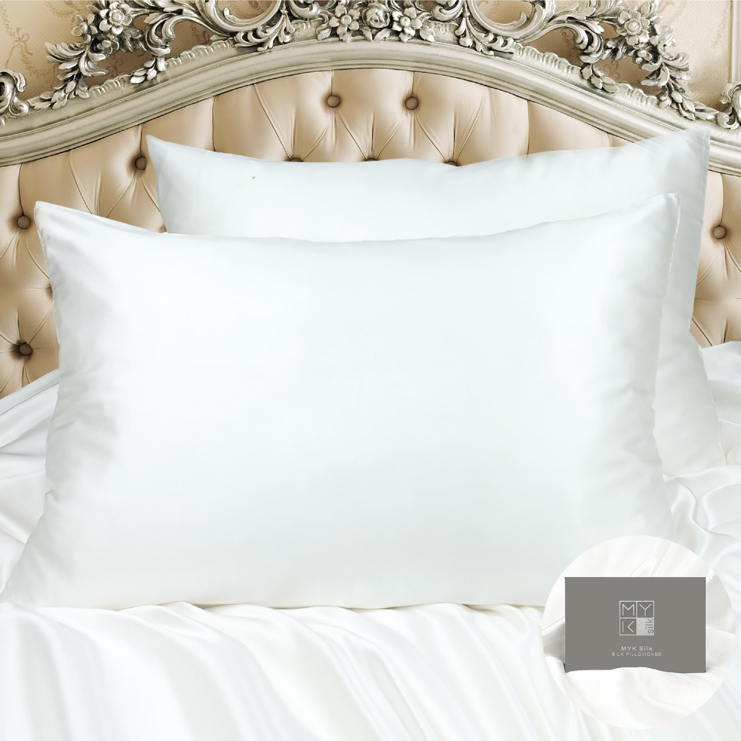 Limited Edition Mulberry Silk Pillowcase (30 momme), Queen Size - MYK Silk #color_ivory white