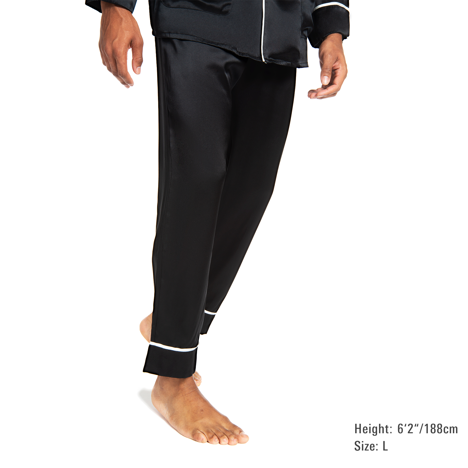 Men's Silk Classic Long Pajama Set with Contrast Piping (2022 Update) - MYK Silk #color_midnight black
