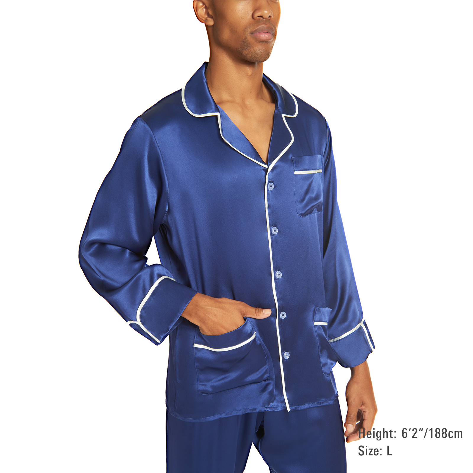 Navy blue silk pajamas deals