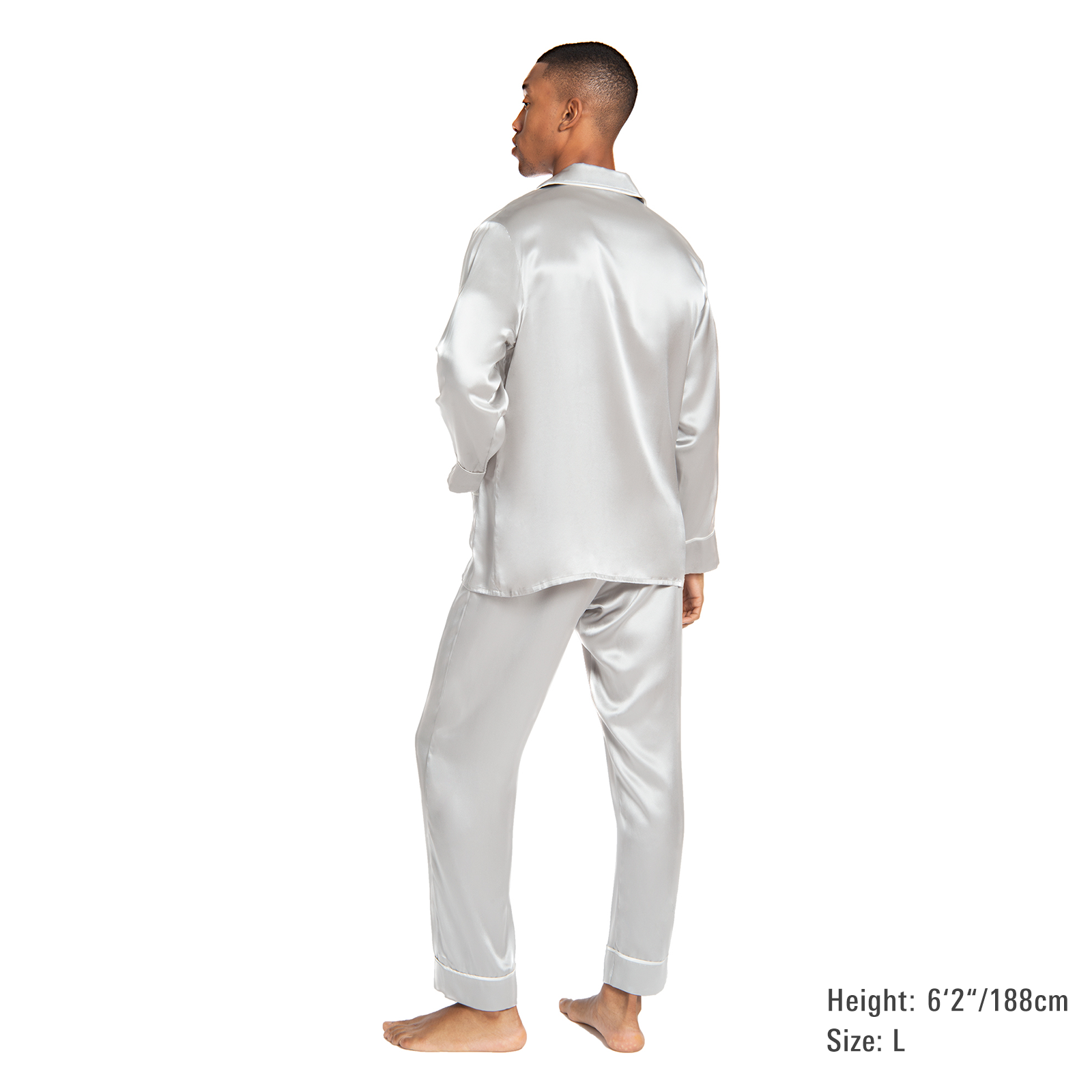 19 Momme Men Classic Long Silk Pajama Set with Trimming [FS001