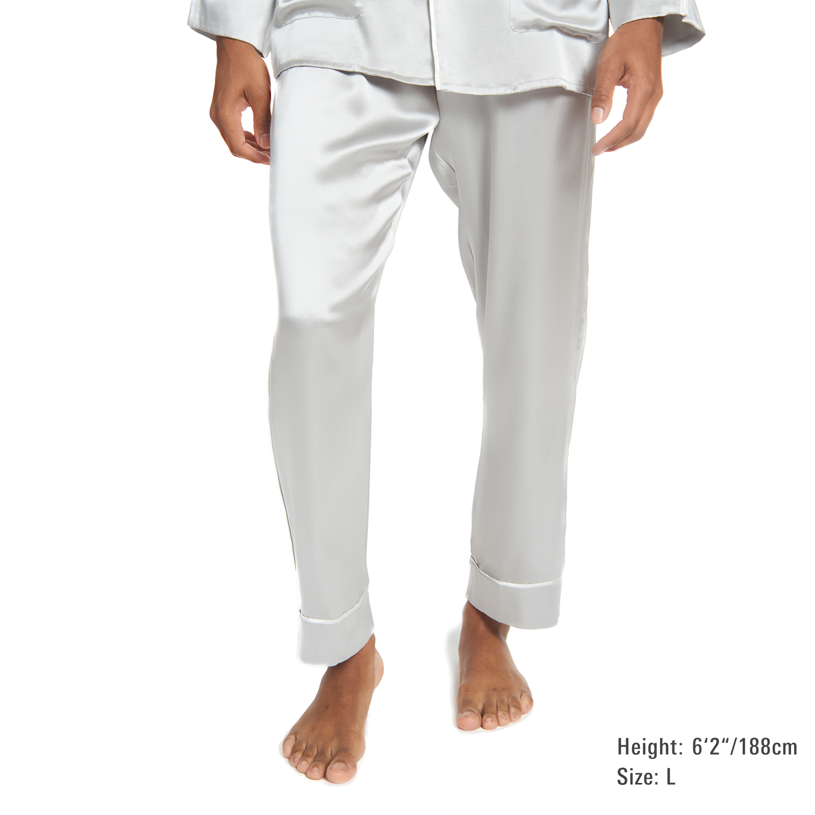 Men's Silk Classic Long Pajama Set with Contrast Piping (2022 Update) - MYK Silk #color_french grey