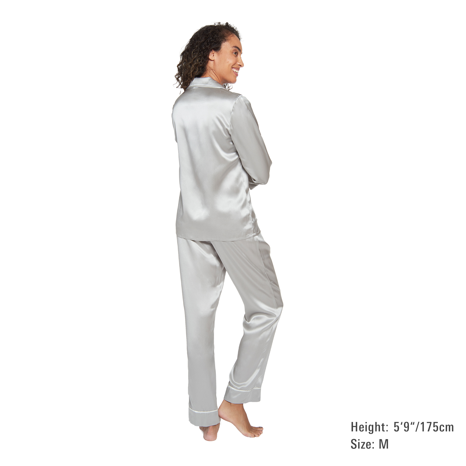 Silk Classic Long Pajama Set with Contrast Piping (22 Momme) - MYK Silk #color_french grey