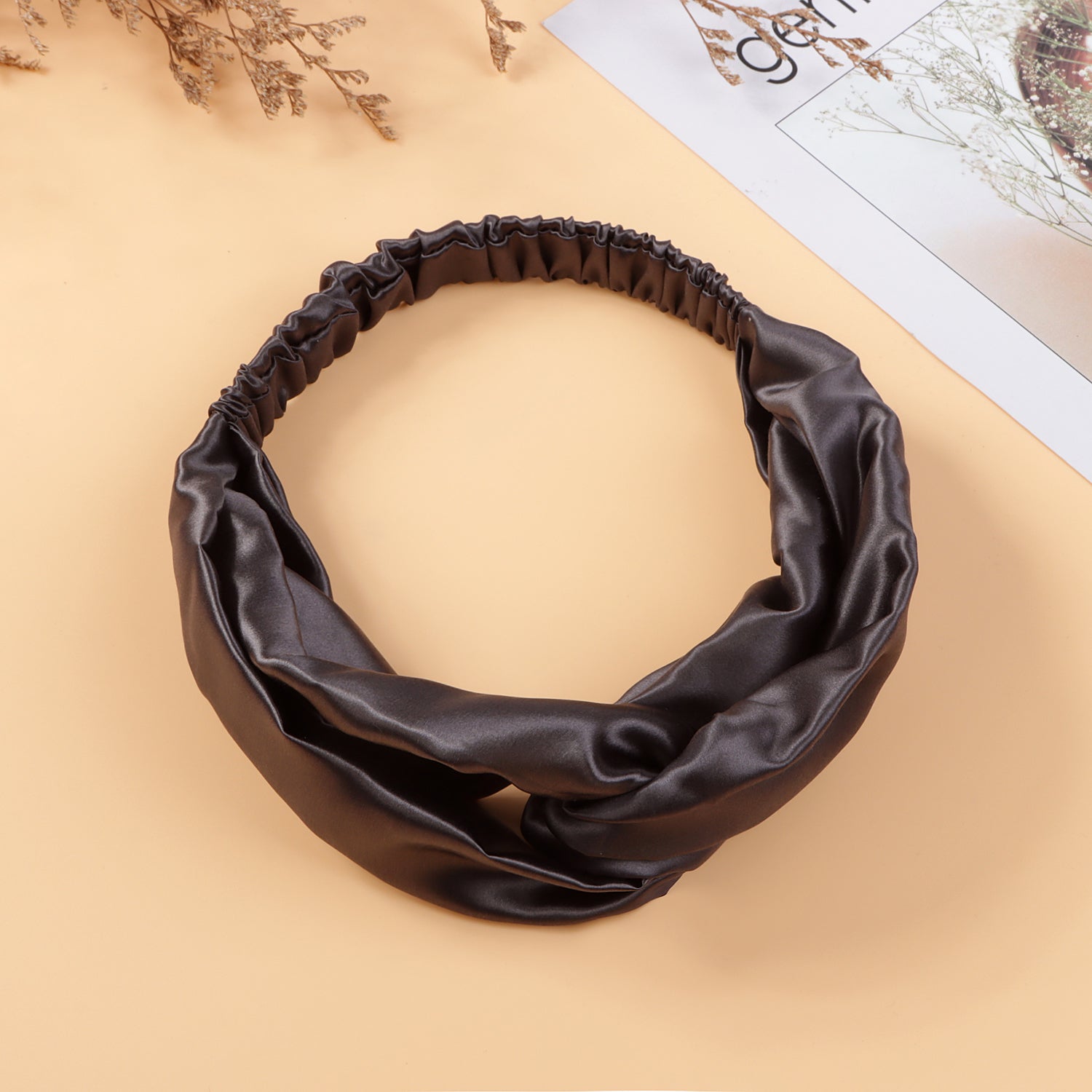 Twisted Silk Headband with Elastic Band #color_charcoal grey