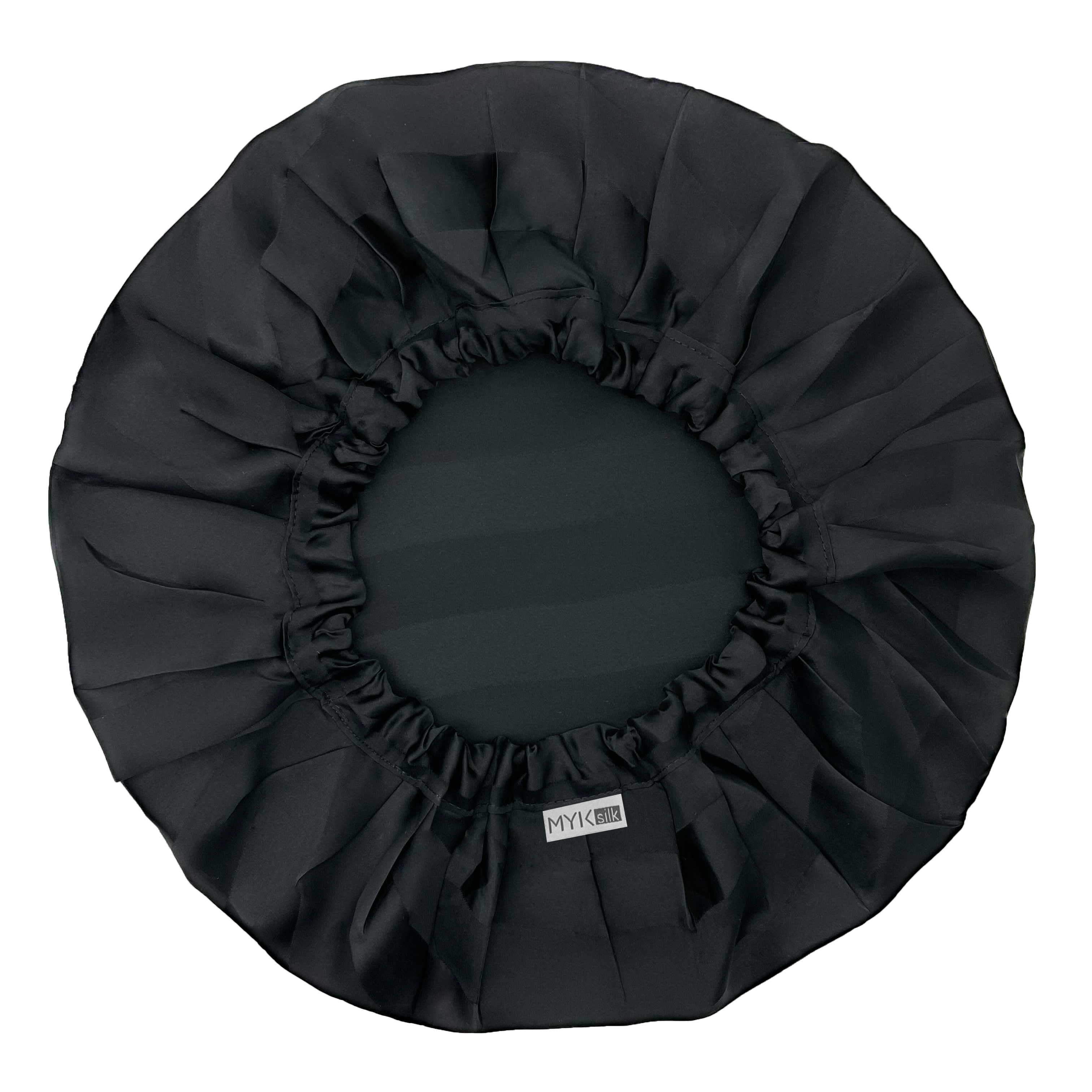Silk Night Sleeping Cap Bonnet with Comfort Elastic Band - MYK Silk #color_charcoal stripes
