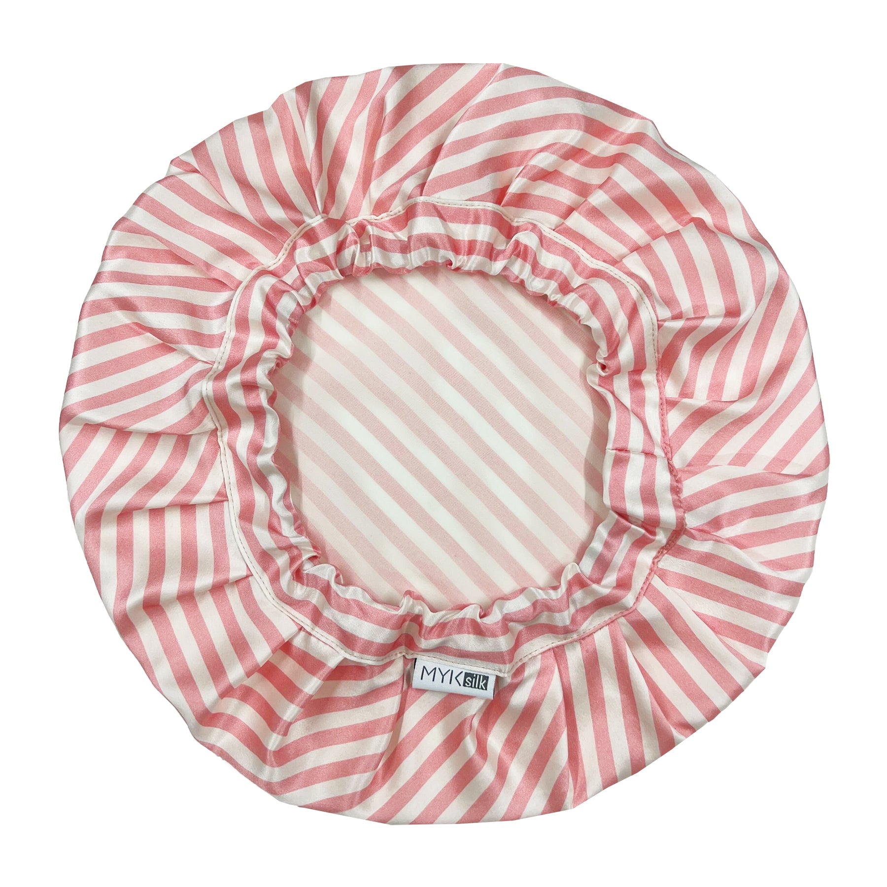 Silk Night Sleeping Cap Bonnet with Comfort Elastic Band - MYK Silk #color_pink strips