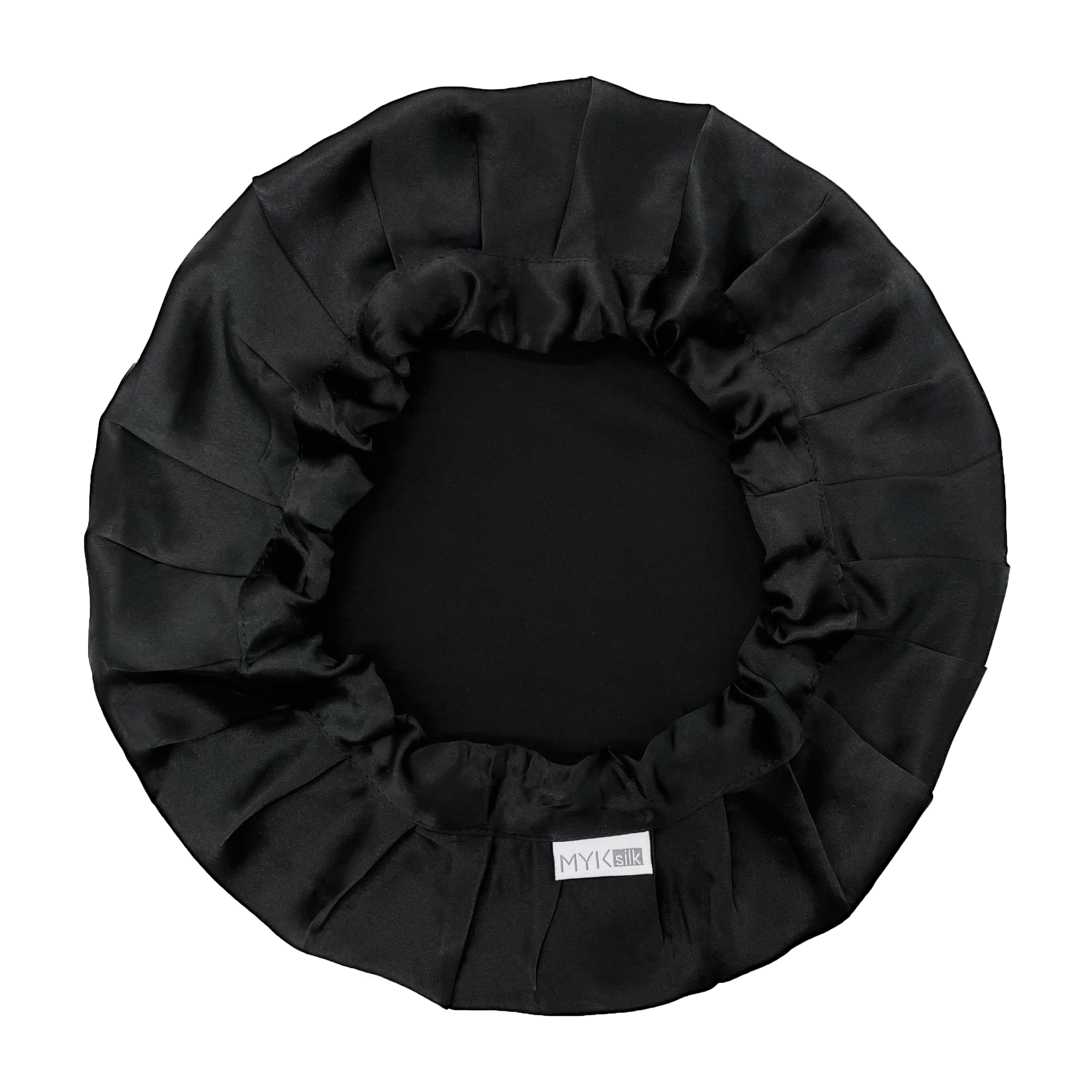 Silk Night Sleeping Cap Bonnet with Comfort Elastic Band - MYK Silk #color_black