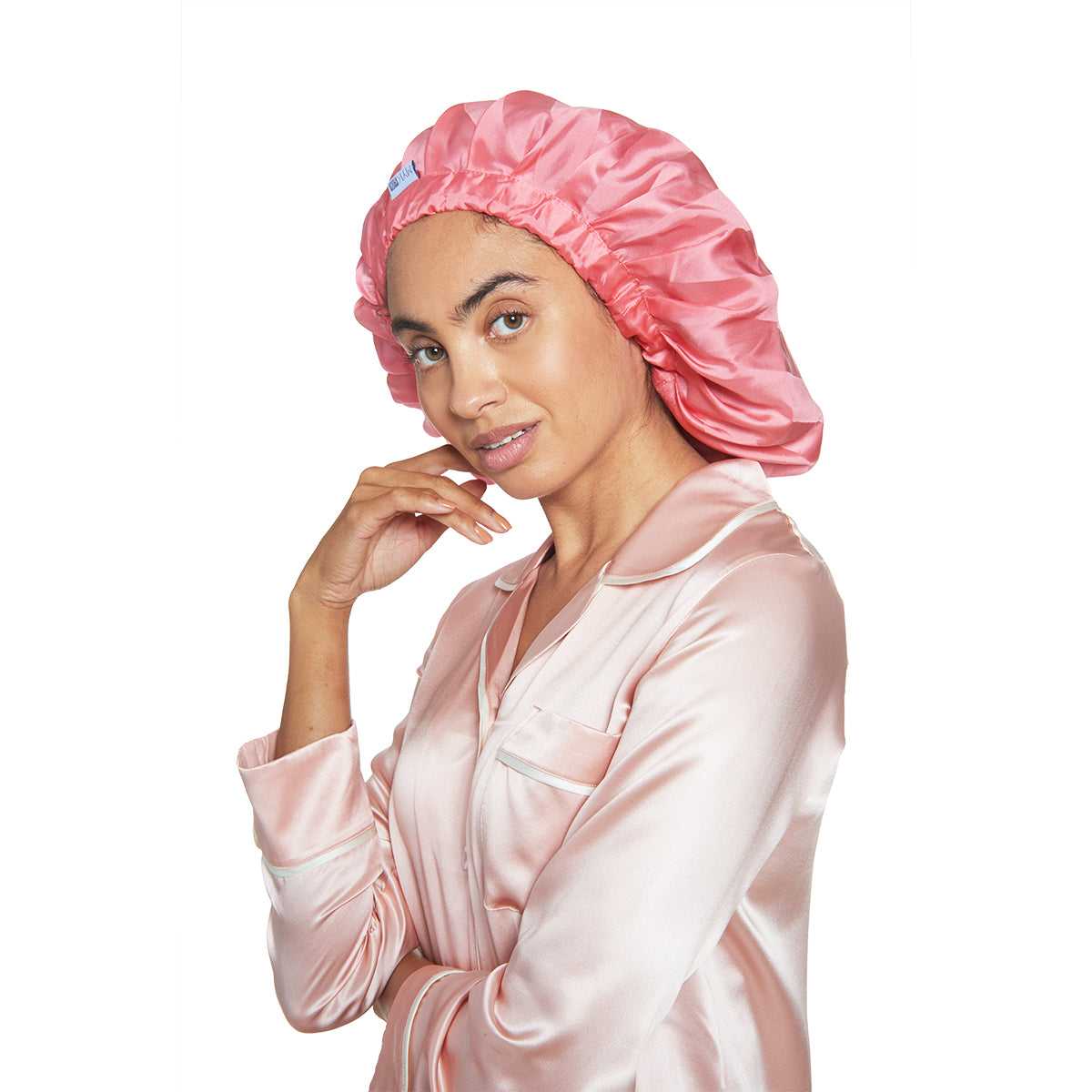 Silk Night Sleeping Cap Bonnet with Comfort Elastic Band - MYK Silk #color_pink stripe