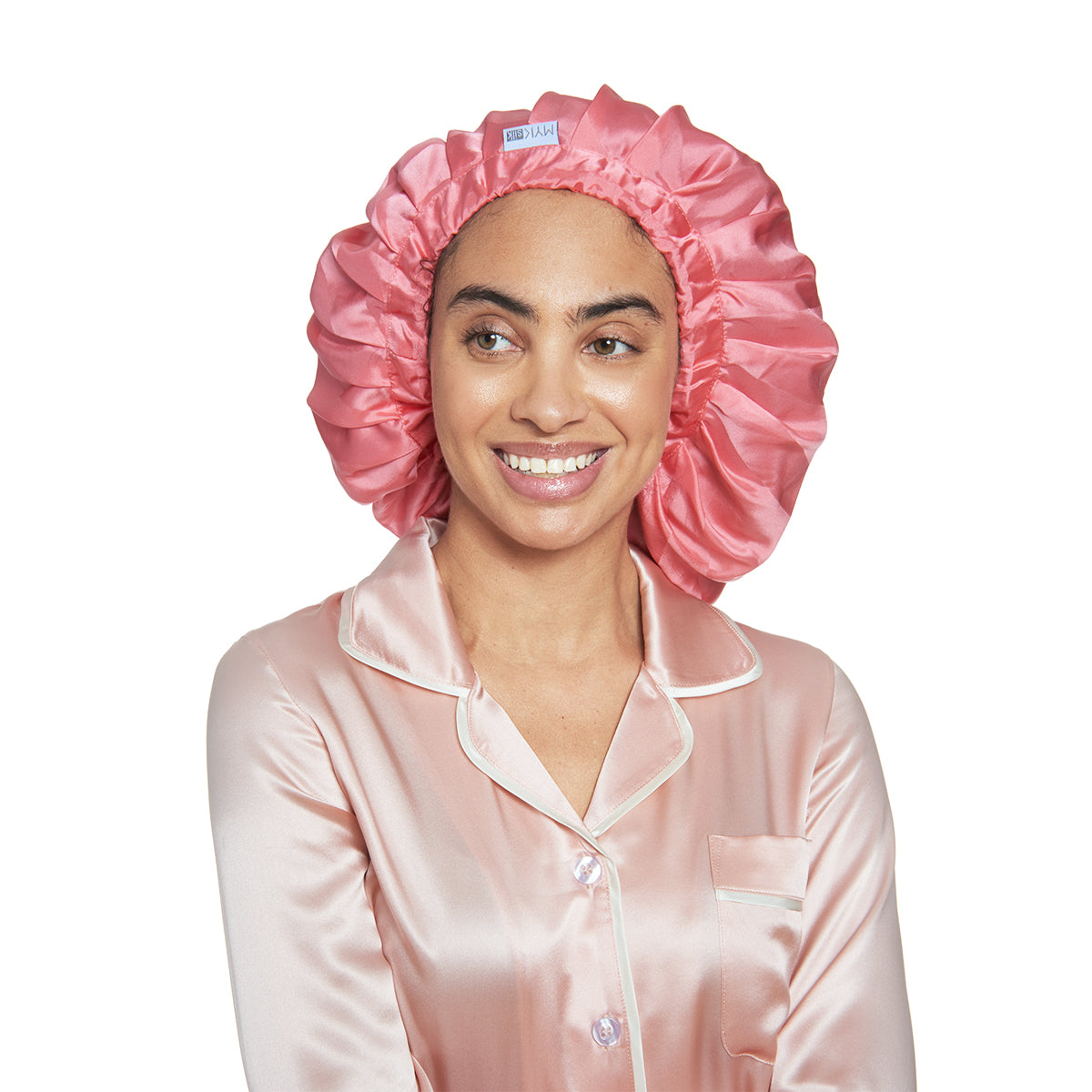 Silk Night Sleeping Cap Bonnet with Comfort Elastic Band - MYK Silk #color_pink stripes
