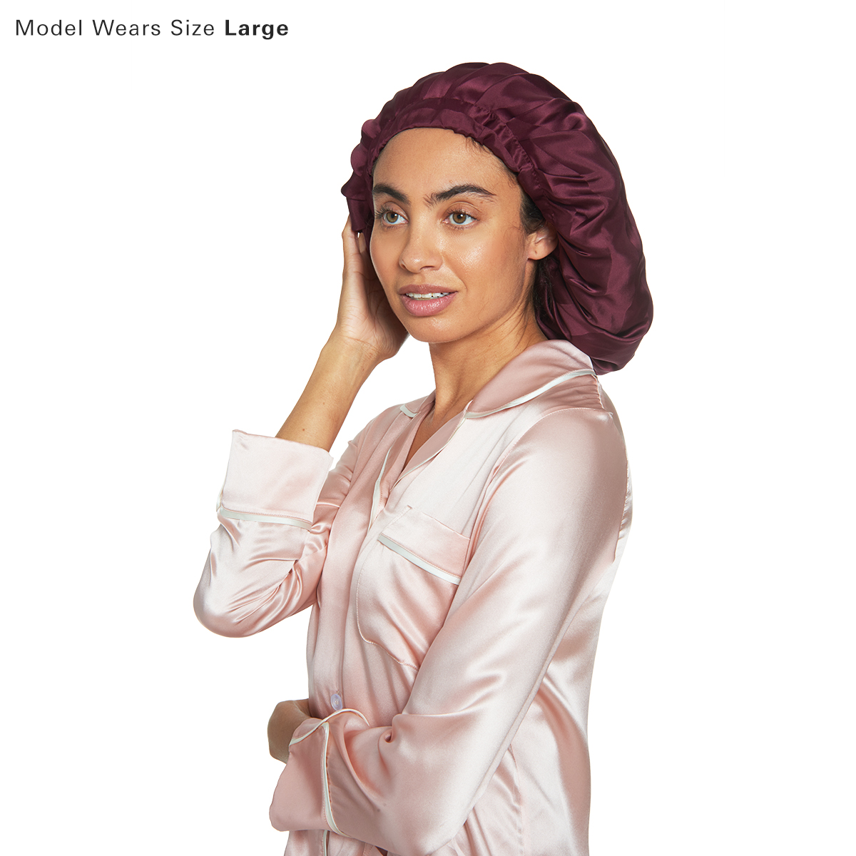 Silk Night Sleeping Cap Bonnet with Comfort Elastic Band - MYK Silk #color_burgundy strips