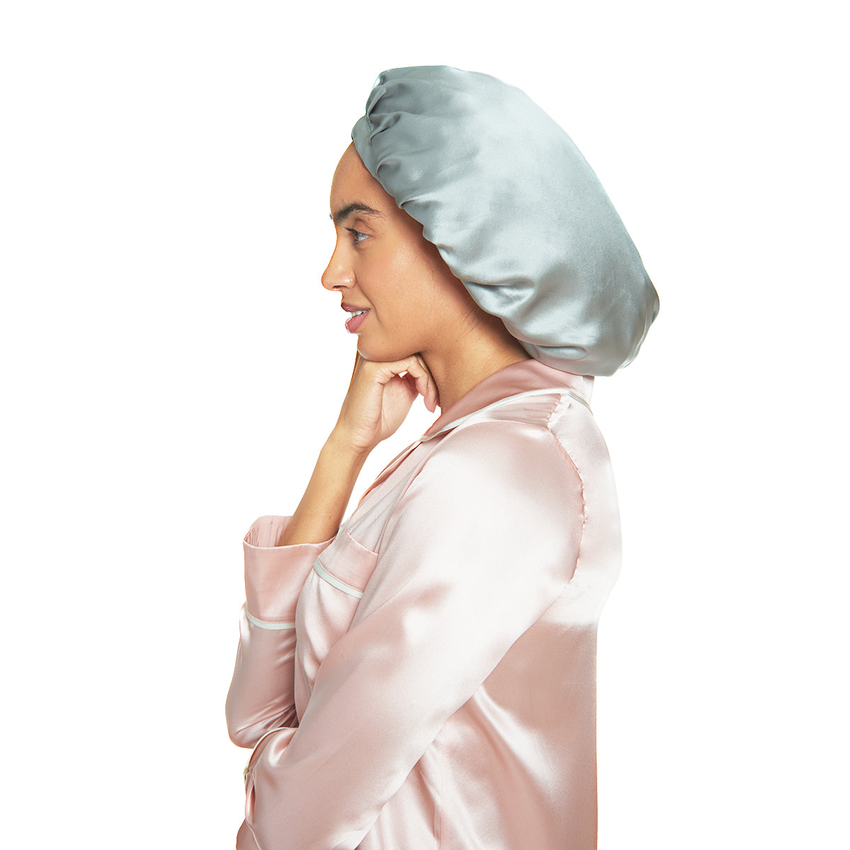 Silk Night Sleeping Cap Bonnet with Comfort Elastic Band - MYK Silk #color_french grey