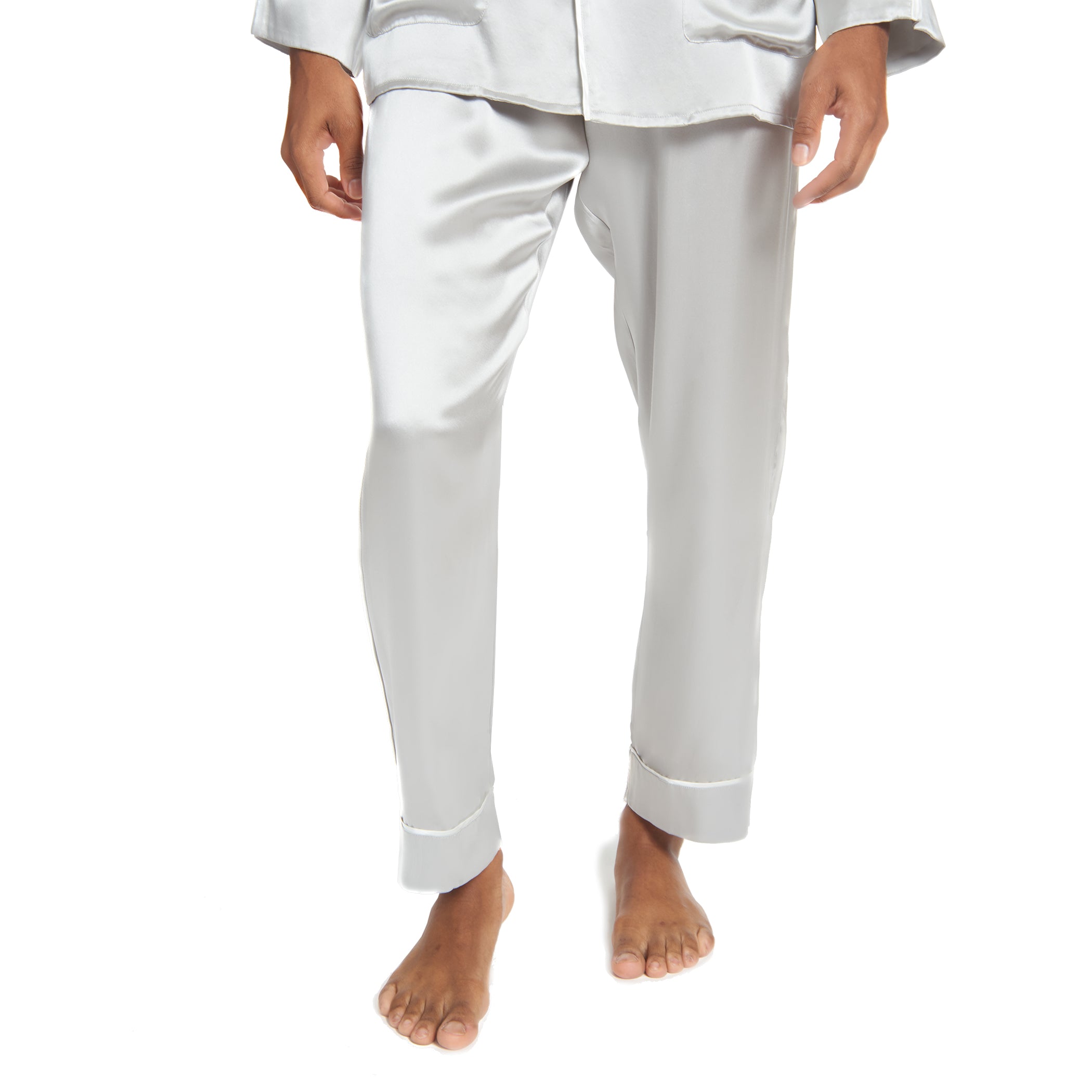 Men's Silk Classic Long Pajama Set with Contrast Piping (2022 Update) - MYK Silk #color_french gre