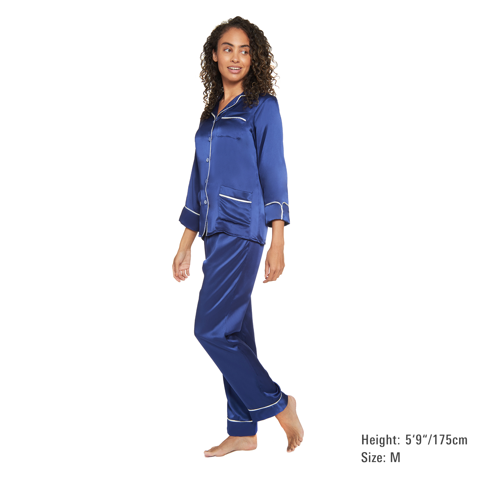 Silk Classic Long Pajama Set with Contrast Piping (Clearance)