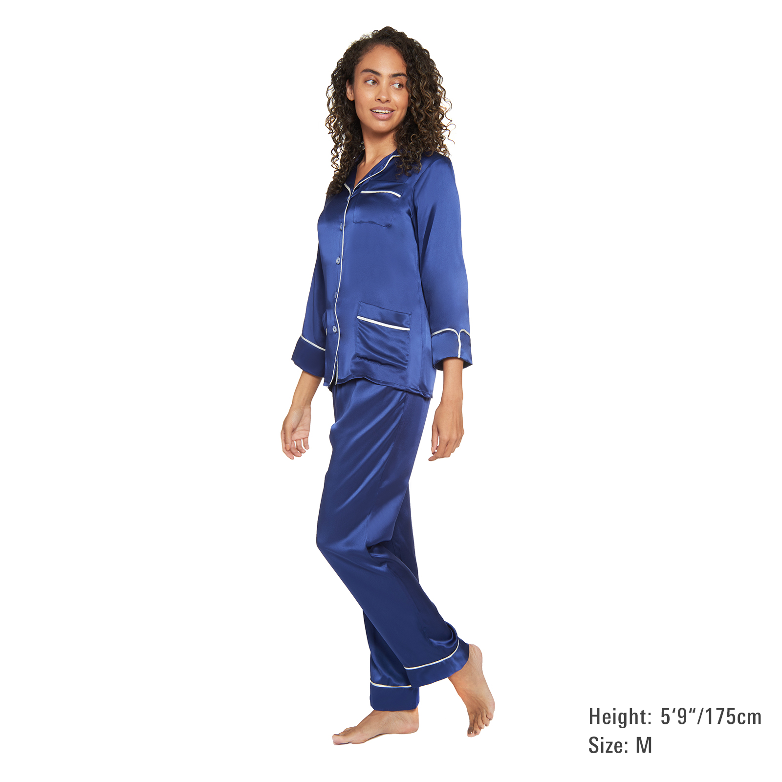 MYK Silk Women's Pajama Set with Contrast Piping